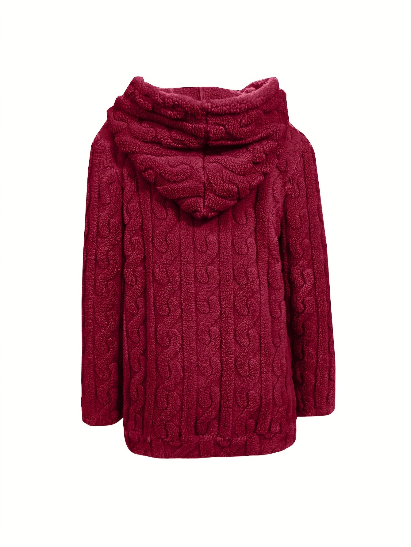 2025 Autumn/Winter Women's Casual Solid Color Warm Hooded Zipper Jacquard - Lined Long Sleeve Pocket Sweatshirt Niannian - veyora