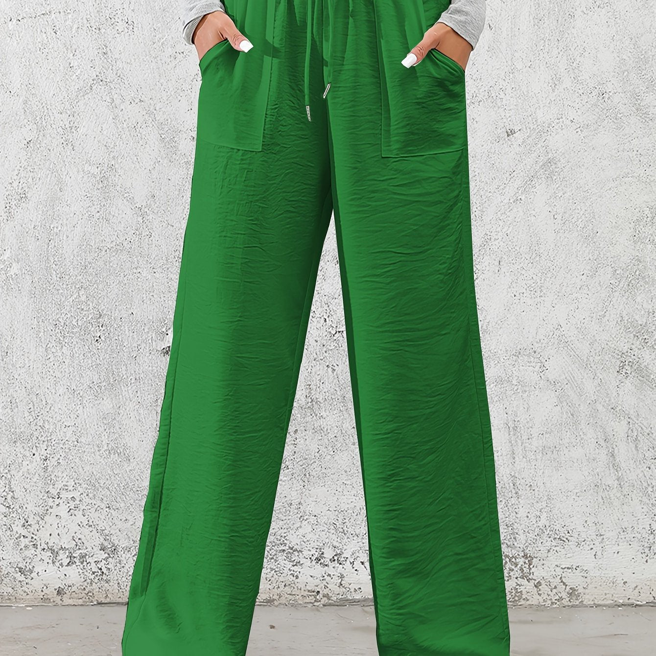 Drawstring Slant Pockets Wide Leg Pants, Casual Loose Pants For Spring & Summer, Women's Clothing - veyora