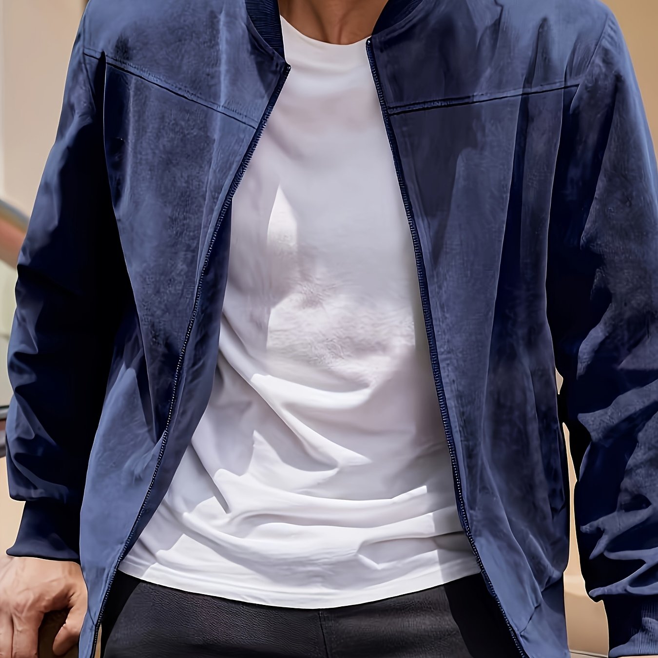 Men's Casual Retro - Inspired Lightweight Zip - Up Jacket - Solid Color, Machine Washable with Baseball Collar - veyora