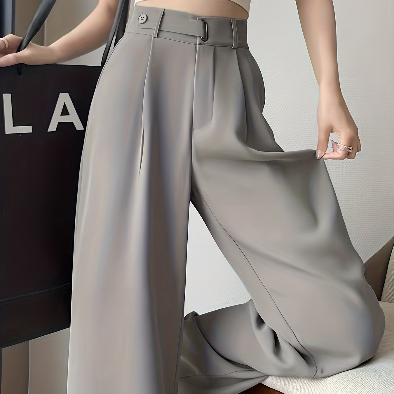 2026 New Summer Black High - End Feel Suit Pants for Women, High - Waist, Draped, Straight - Leg, Slim Fit, Wide - Leg Trousers, Belt - Free, Essential Versatile Workwear for Spring, Summer, and Autumn - veyora