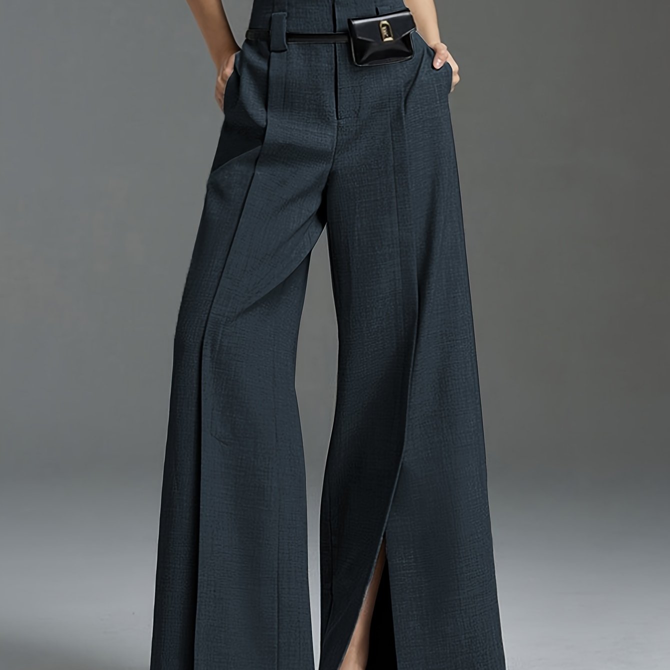 New Elegant Front - Slit Trousers for Women in Spring, Summer, And Autumn, Featuring a Beltless Waist Bag, Made from Slightly Stretchy And Breathable Fabric, Comfortable And Versatile Suit Pants Suitable for Commuting And Outings - veyora