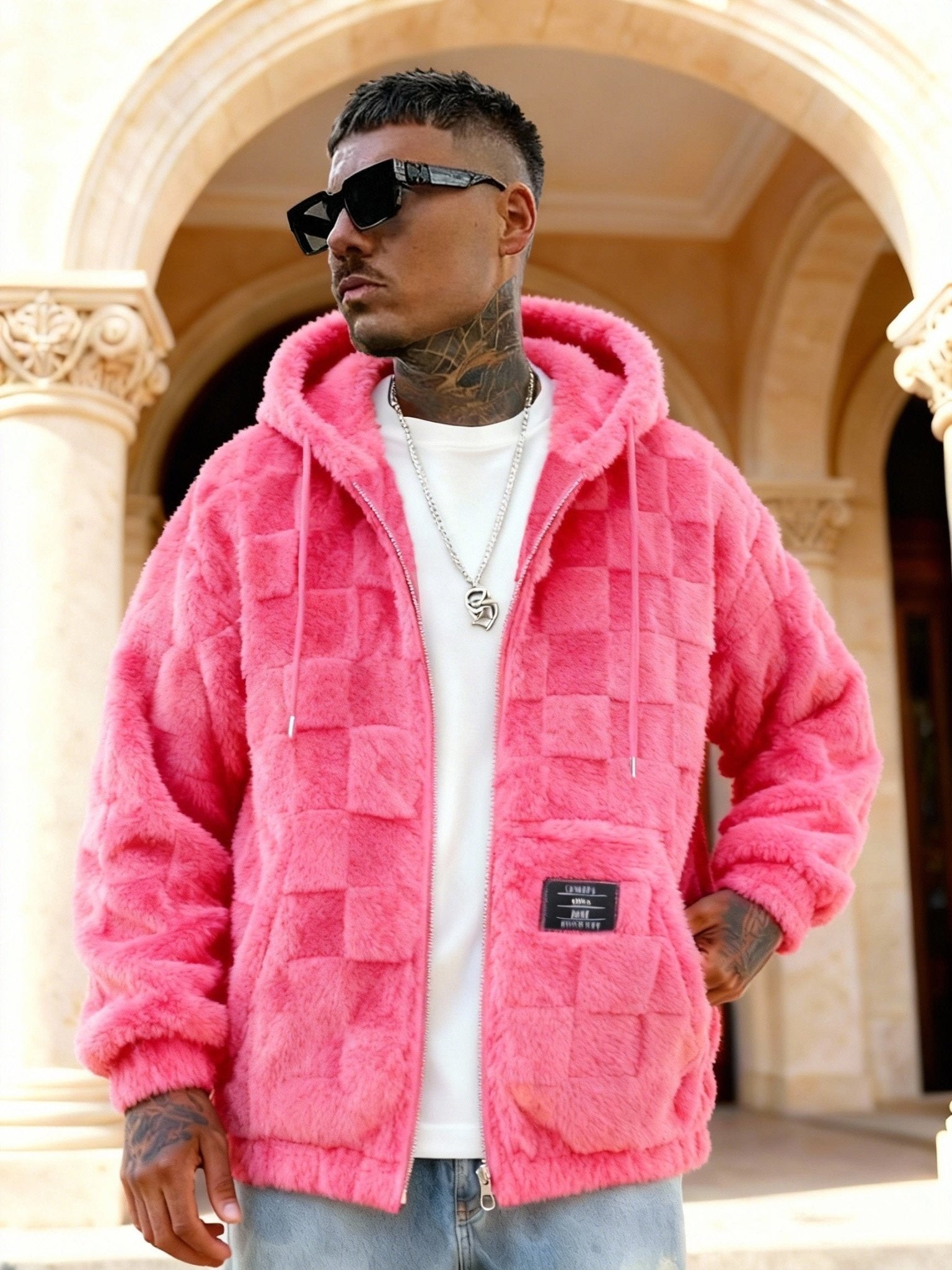 Men'S Fleece - Lined Hooded Warm Long - Sleeve Jacket, a Comfortable Outerwear Option, Suitable for Casual Wear in Autumn And Winter, Featuring a Zipper Design, Ideal for Daily And Home Use - veyora