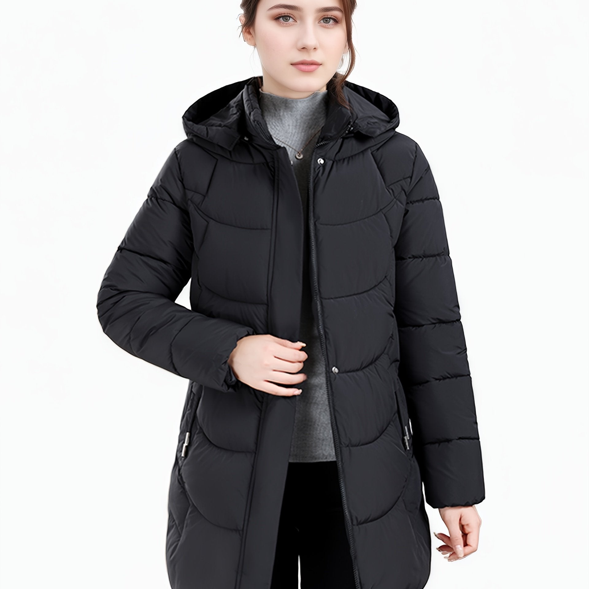 2025 New Women's Autumn/Winter Padded Long Coat, Fashionable Christmas Gift Jacket with Hood - veyora