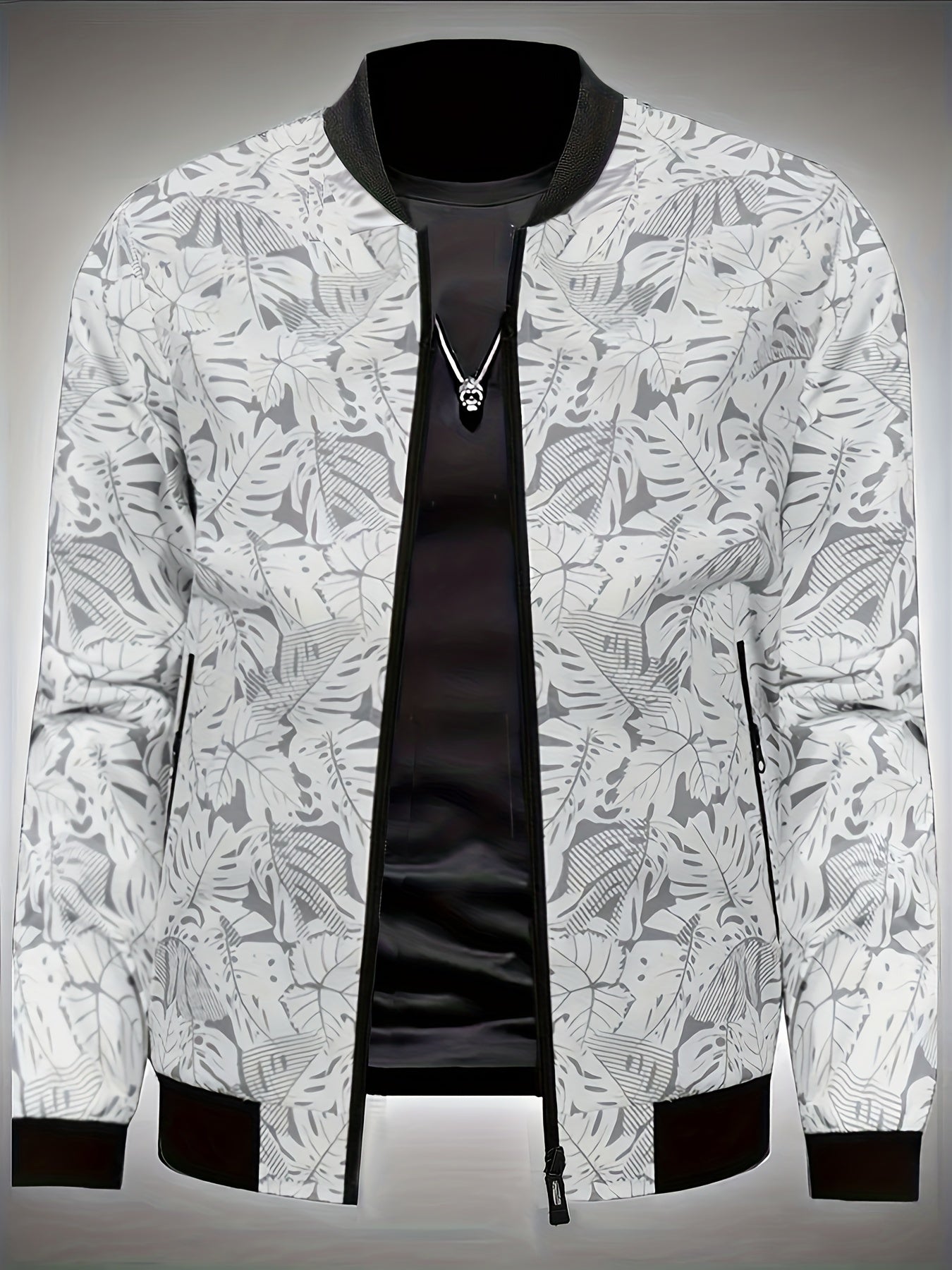 Men'S Fashion Print Casual Sports Jacket with Baseball Collar, Long Sleeve, Pocket, All - Over Print, Non - Stretch, Regular Fit, Zipper Closure, Conventional Contour, Lining, Weekend Casual Wear - veyora