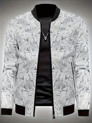 Men'S Fashion Print Casual Sports Jacket with Baseball Collar, Long Sleeve, Pocket, All - Over Print, Non - Stretch, Regular Fit, Zipper Closure, Conventional Contour, Lining, Weekend Casual Wear - veyora