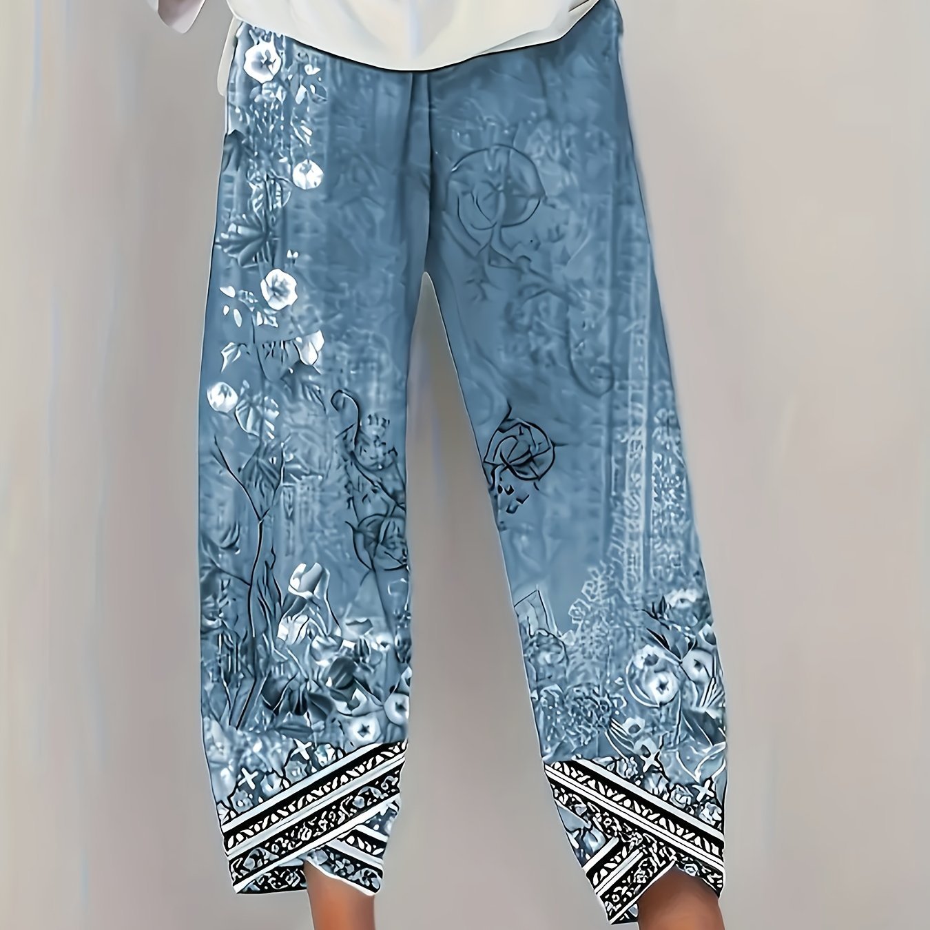 Chic Vintage Floral Capri Pants - Casual and Comfortable with an Elastic Waist and Pockets - veyora