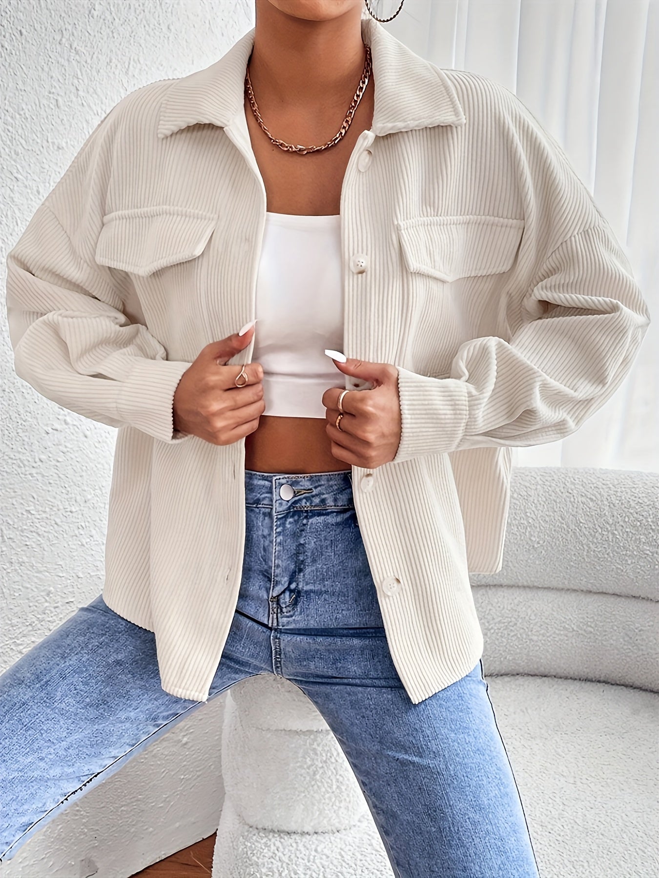 Gavin Oriented European And American Solid Color Pocket Ribbed Casual Jacket - veyora