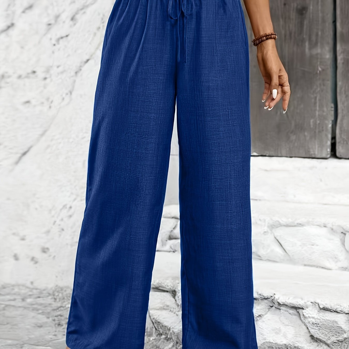 Premium Solid Color Twisted Knot Casual Straight - Leg Pants - veyora