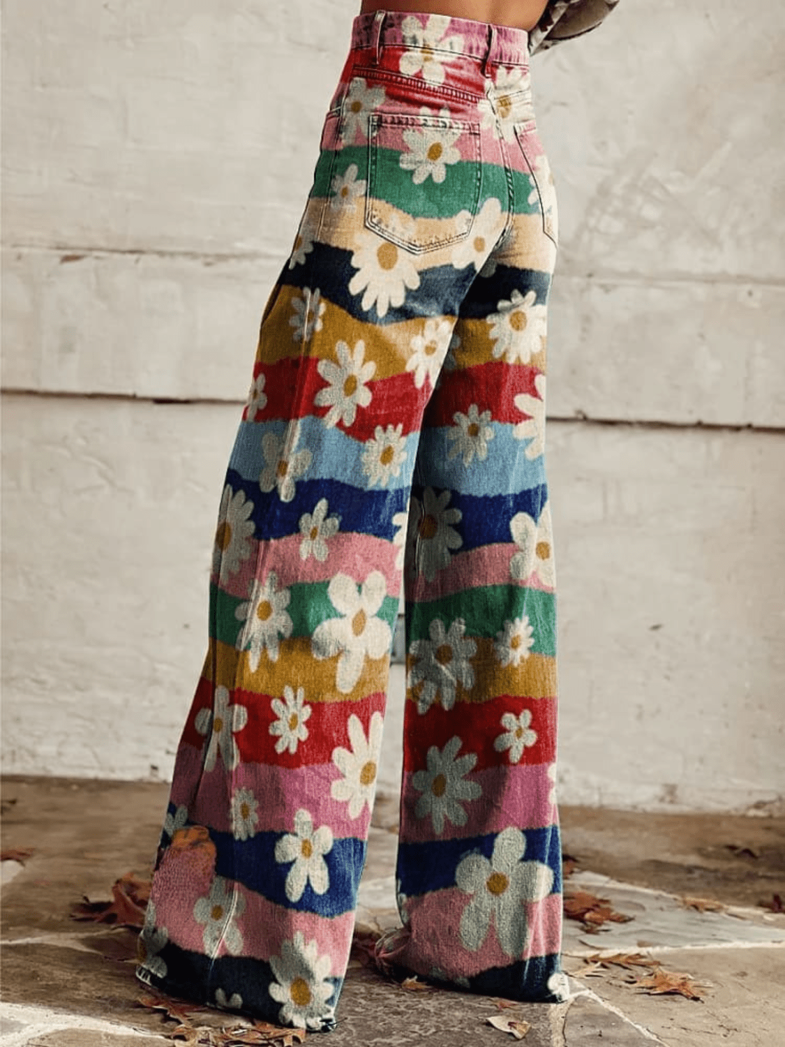Lily™ - Vintage Colourful Striped Floral Printed Wide Leg Pants - veyora