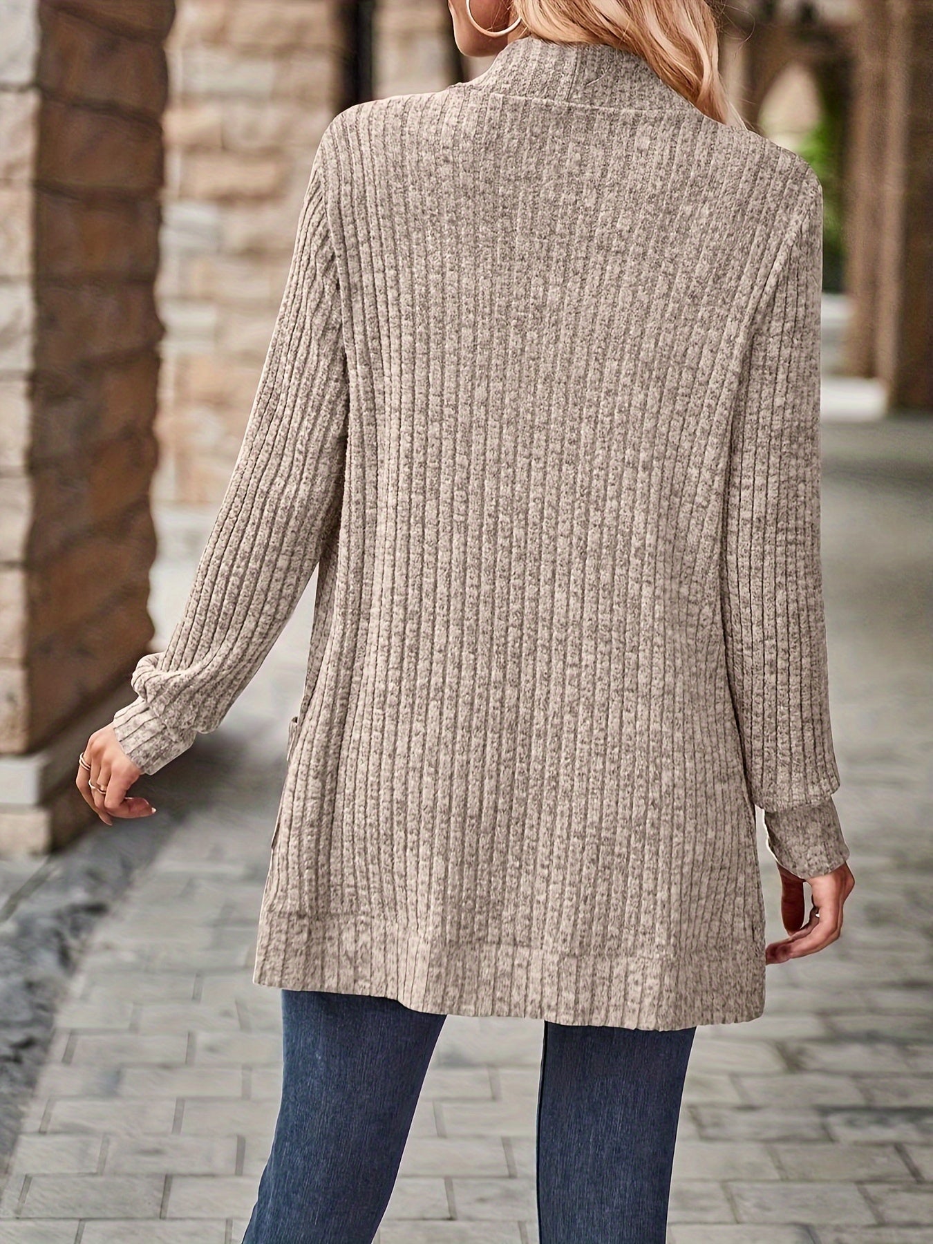 Cozy Rib Knit Cardigan for Women - Soft & Stylish Solid Open Front Sweater with Pockets - Casual Long Sleeve Fashion Clothing