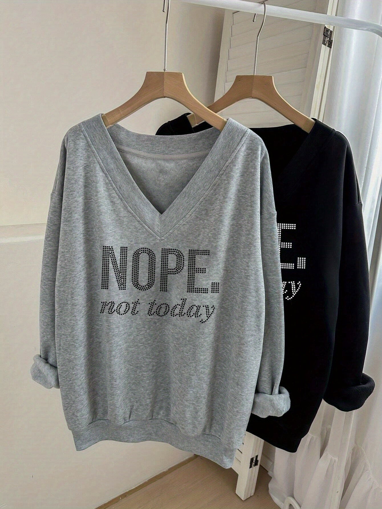 Two - Piece Set European and American Fashion Casual Sports Print V - Neck Long Sleeve Sweatshirt - veyora