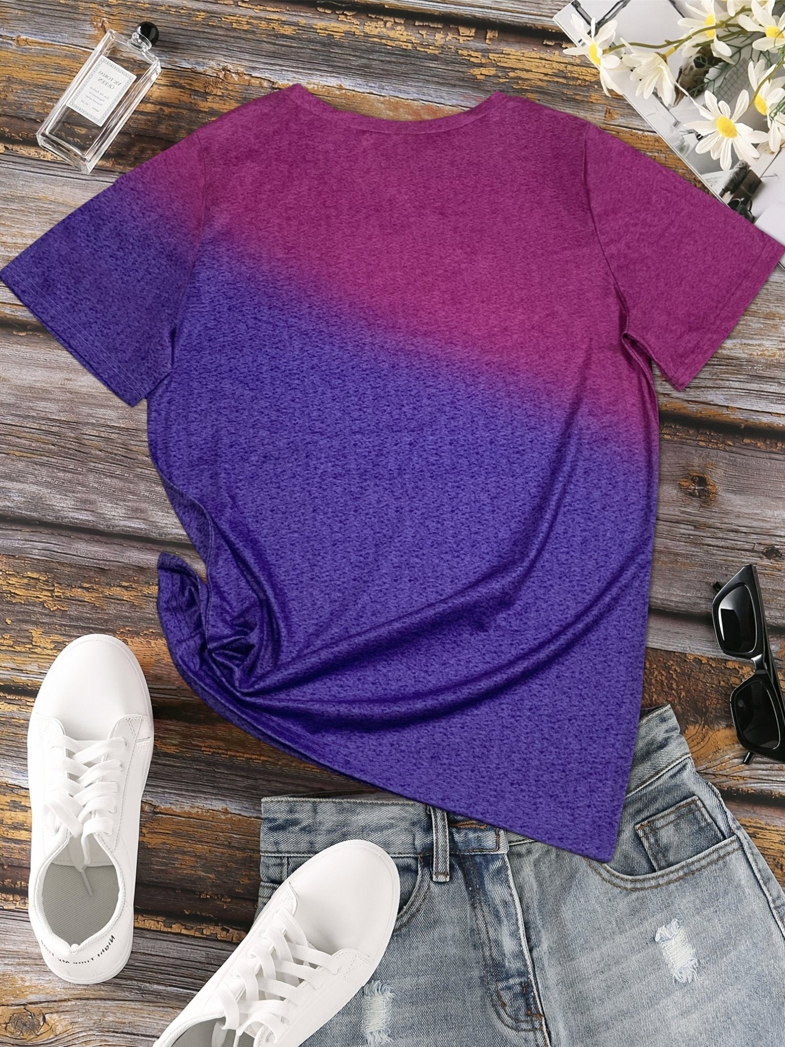 Just Breathe & Dandelion Print T-shirt, Casual Crew Neck Short Sleeve Top, Women's Clothing - veyora