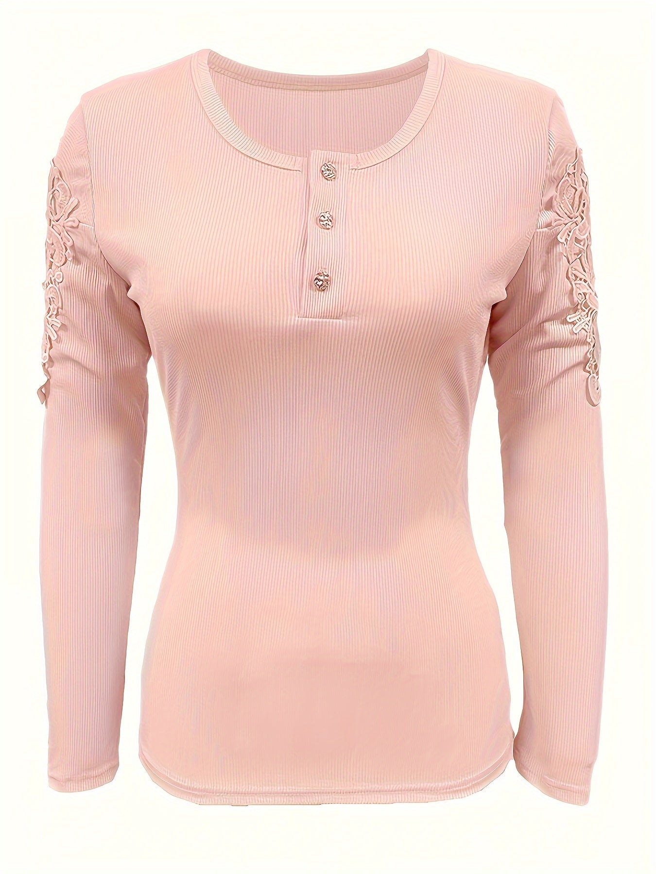 Autumn Collection Solid Color Slim Fit Lace Hollow Out Long Sleeve Women'S T-Shirt - veyora