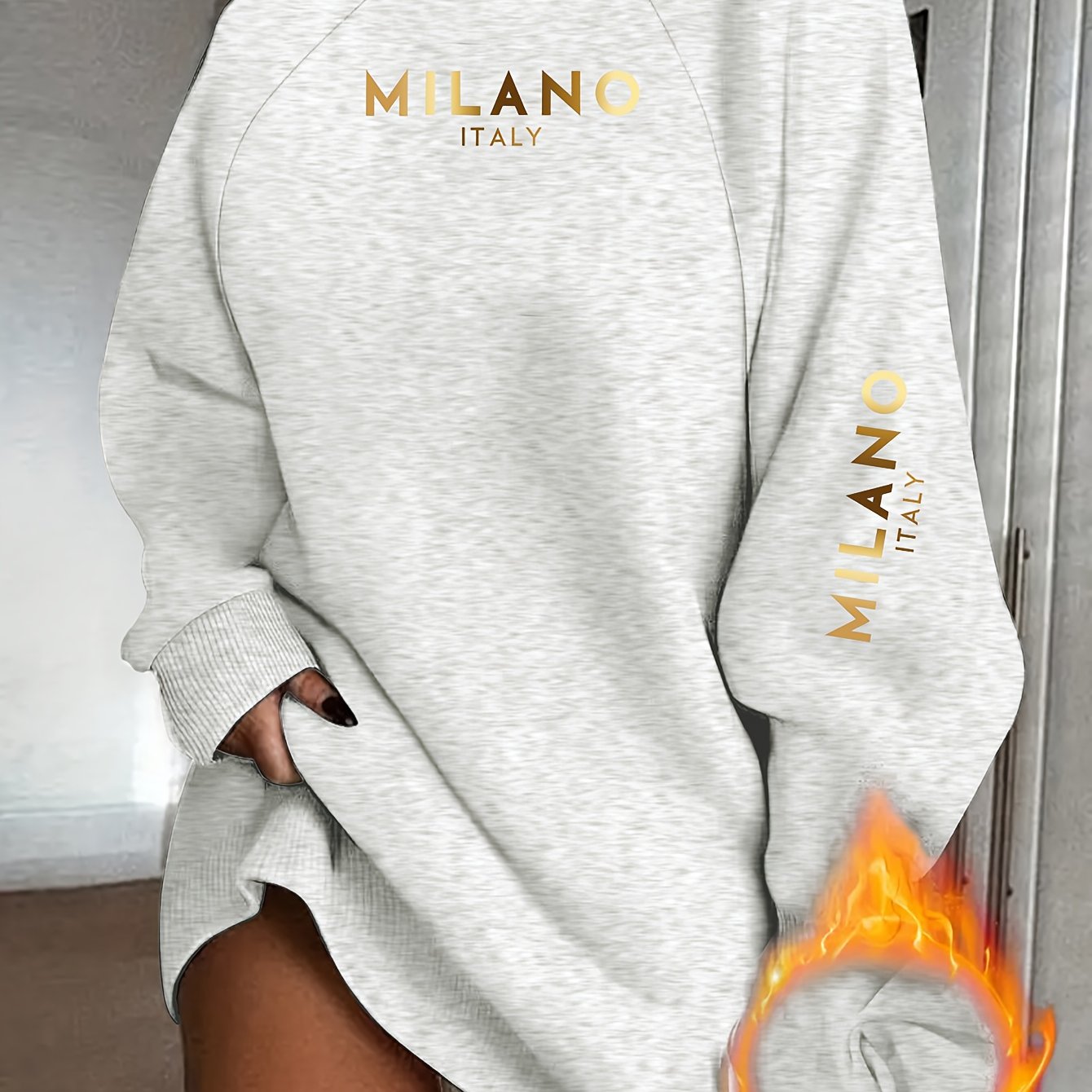Women'S Elegant High - Neck Pullover Sweater, Autumn And Winter Casual Fashion Sweatshirt, Printed with a MLANO Print, Comfortable Fabric, Loose Fit, Long - Sleeved Dress Top - veyora