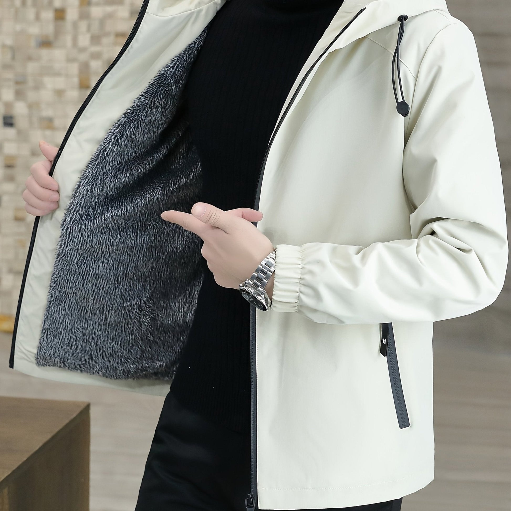 Men'S Heavy - Duty Fleece Jacket - Windproof Zip - Up Coat with Full - Zip Closure, Hooded Winter Coat for Cold Weather, Non - Stretch Fabric for Everyday & Formal Events - veyora