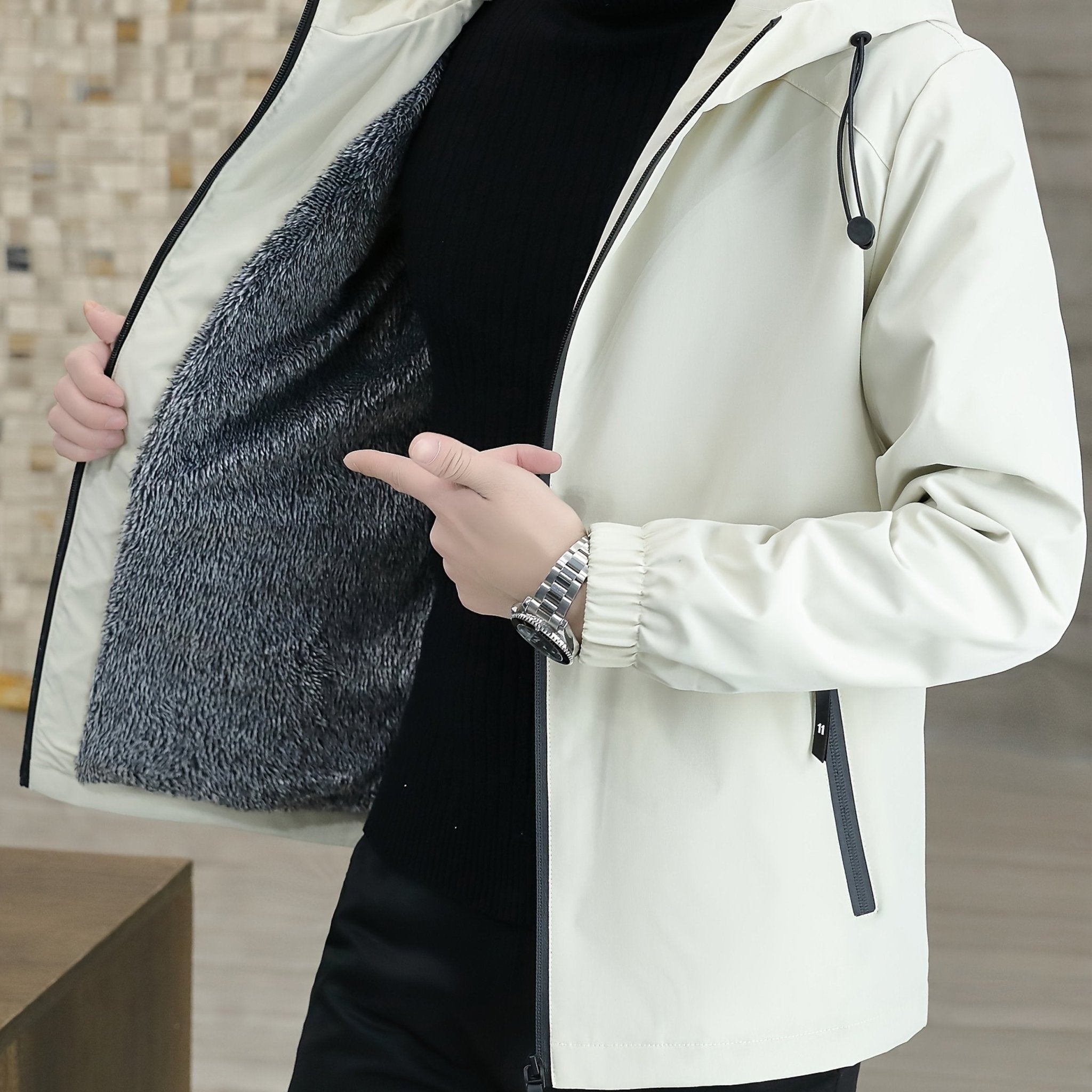 Men'S Heavy - Duty Fleece Jacket - Windproof Zip - Up Coat with Full - Zip Closure, Hooded Winter Coat for Cold Weather, Non - Stretch Fabric for Everyday & Formal Events - veyora