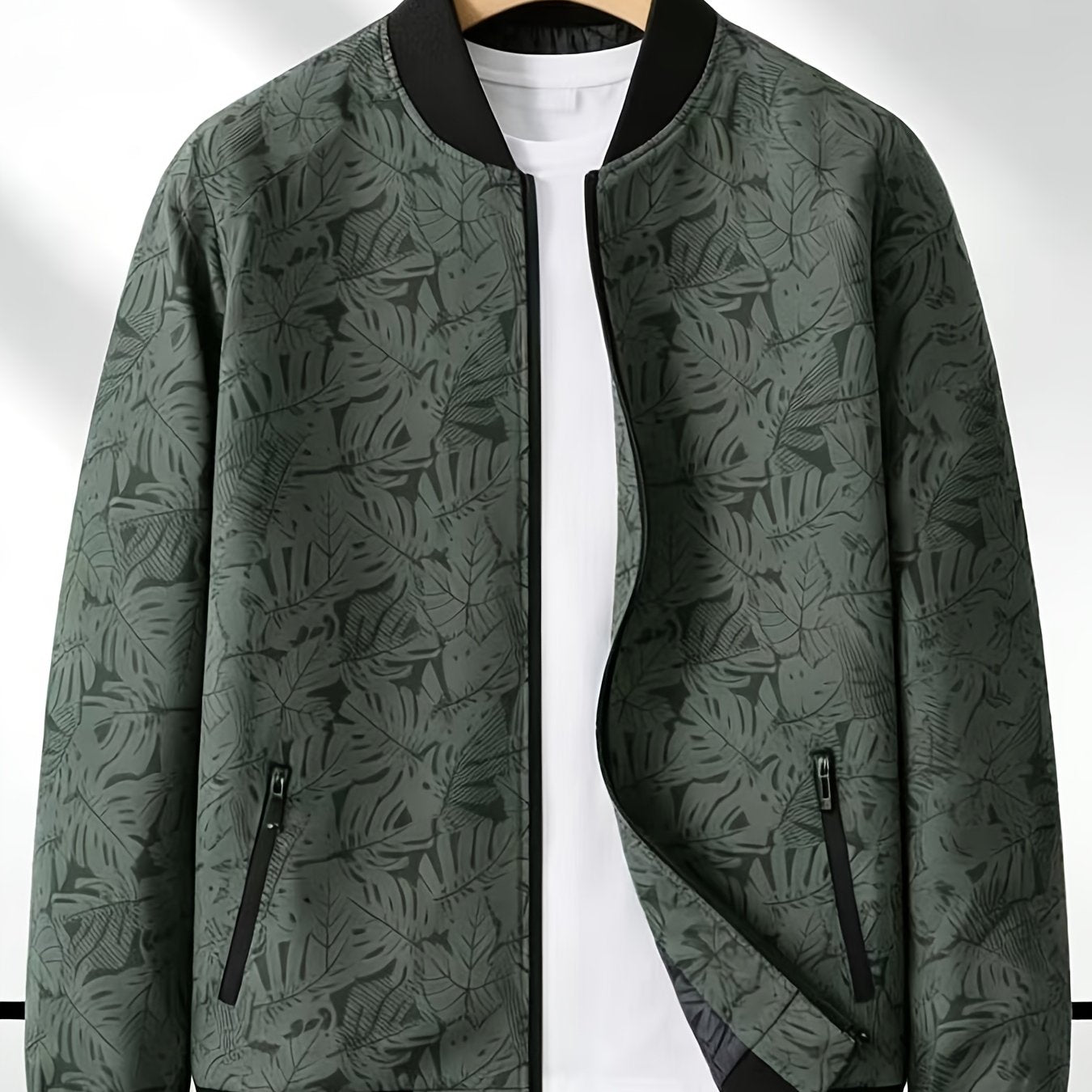 Men'S Fashion Print Casual Sports Jacket with Baseball Collar, Long Sleeve, Pocket, All - Over Print, Non - Stretch, Regular Fit, Zipper Closure, Conventional Contour, Lining, Weekend Casual Wear - veyora