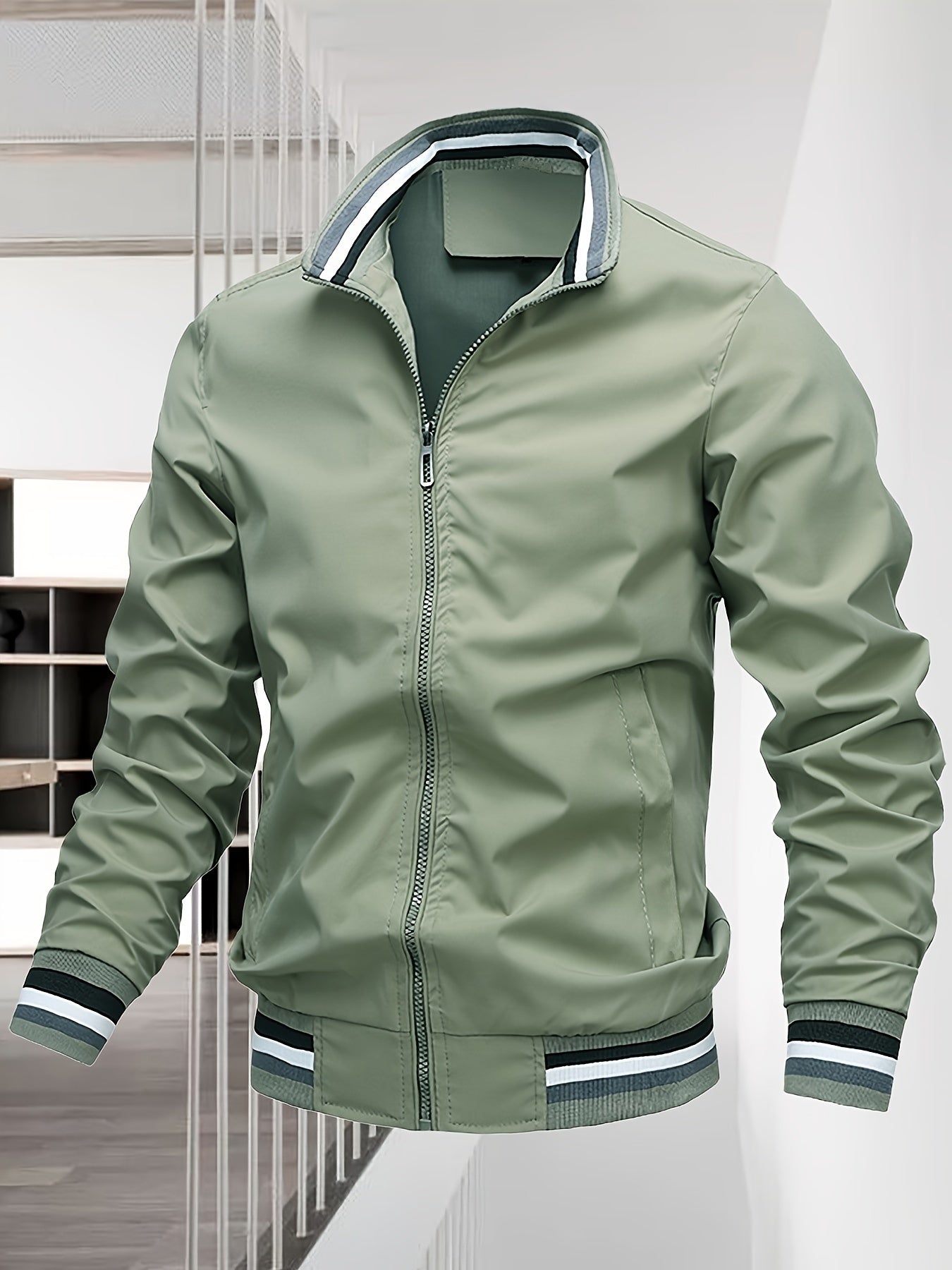 Men's Casual Bomber Jacket, Casual Zip Up Windbreaker Jacket For Outdoor Activities - veyora