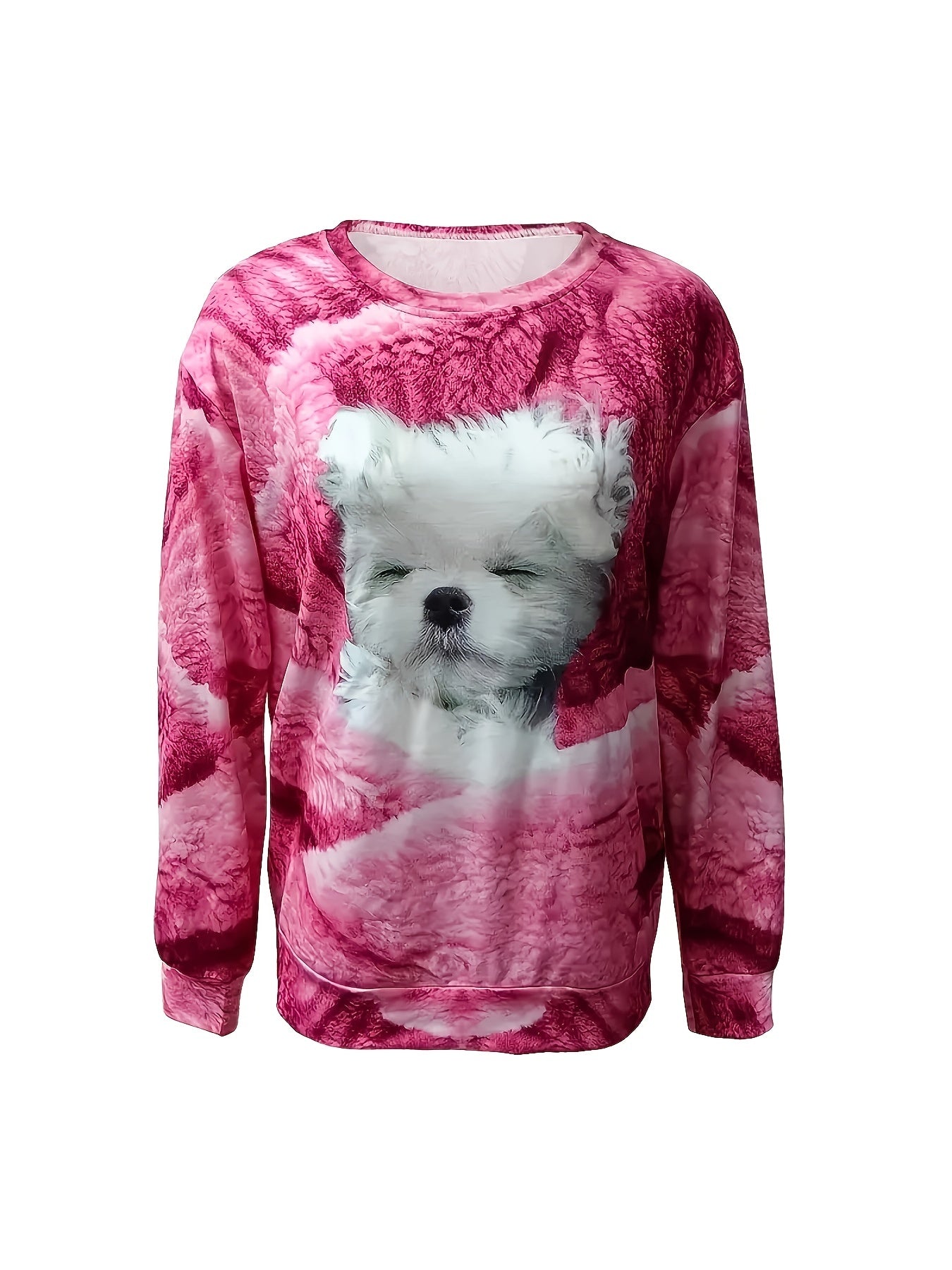 Dog Print Pullover Sweatshirt, Casual Long Sleeve Crew Neck Sweatshirt For Fall & Winter, Women's Clothing - veyora