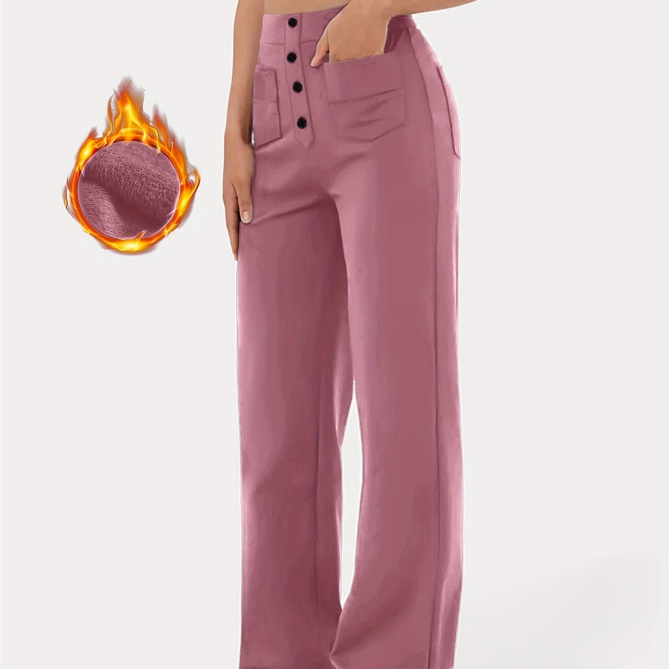 High - Waisted Solid Color Buttoned Straight - Leg Pants for Women'S And Leisure with Multiple Pockets - veyora