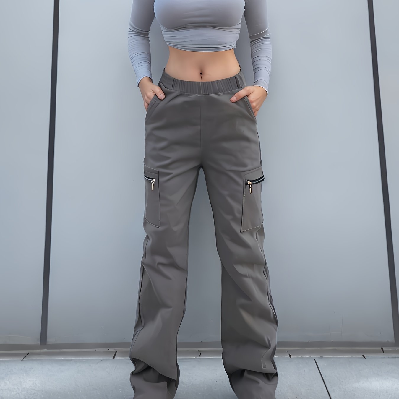 Straight Leg Cargo Pants, Y2K Streetwear Casual Pants, Women's Clothing - veyora