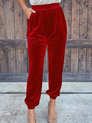 Solid Slant Pockets Pants, Casual Elastic Waist Pants For Spring & Fall, Women's Clothing - veyora