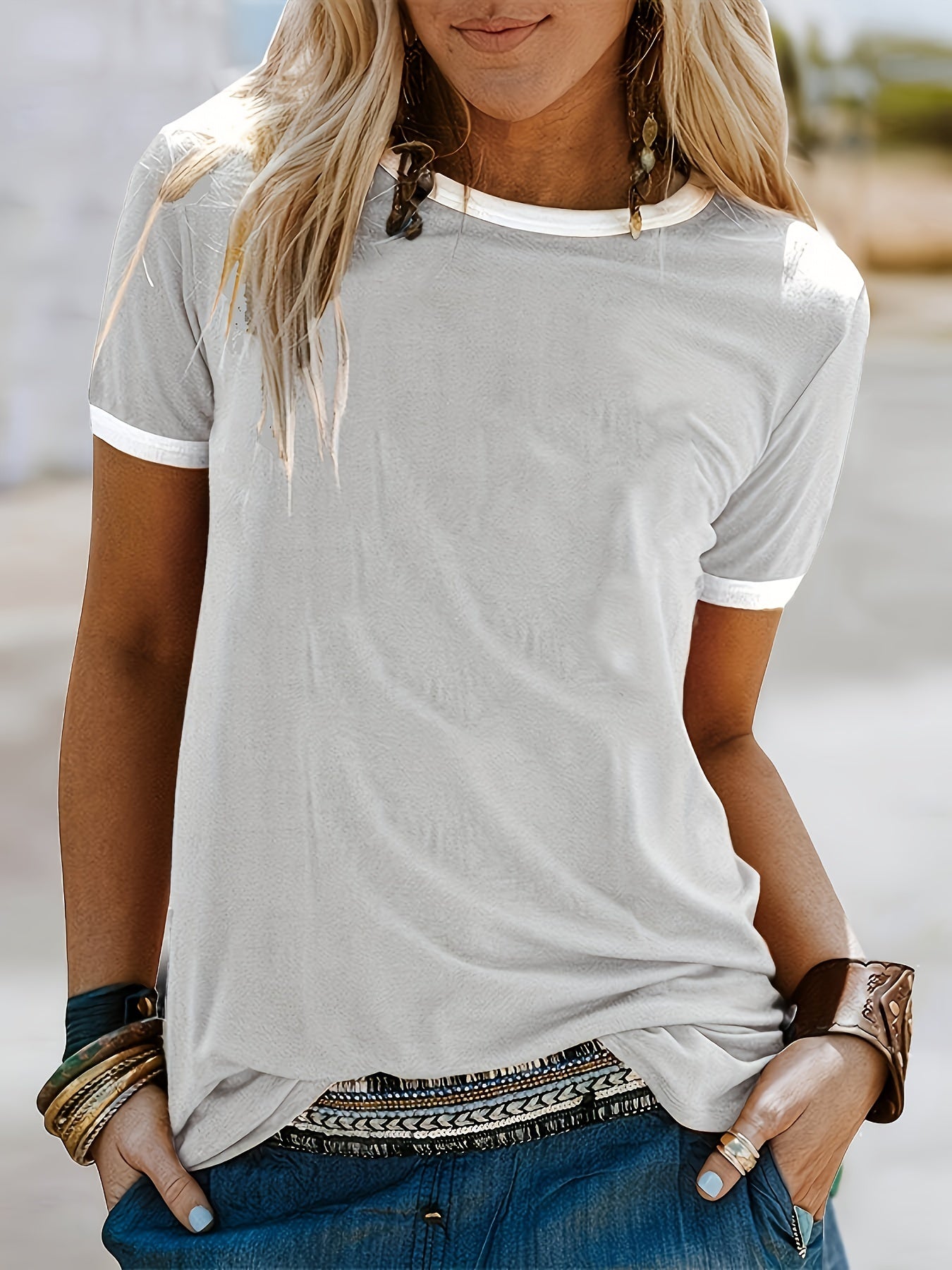 Loose Crew Neck T-shirt, Casual Simple Short Sleeve Summer T-Shirts Tops, Women's Clothing - veyora