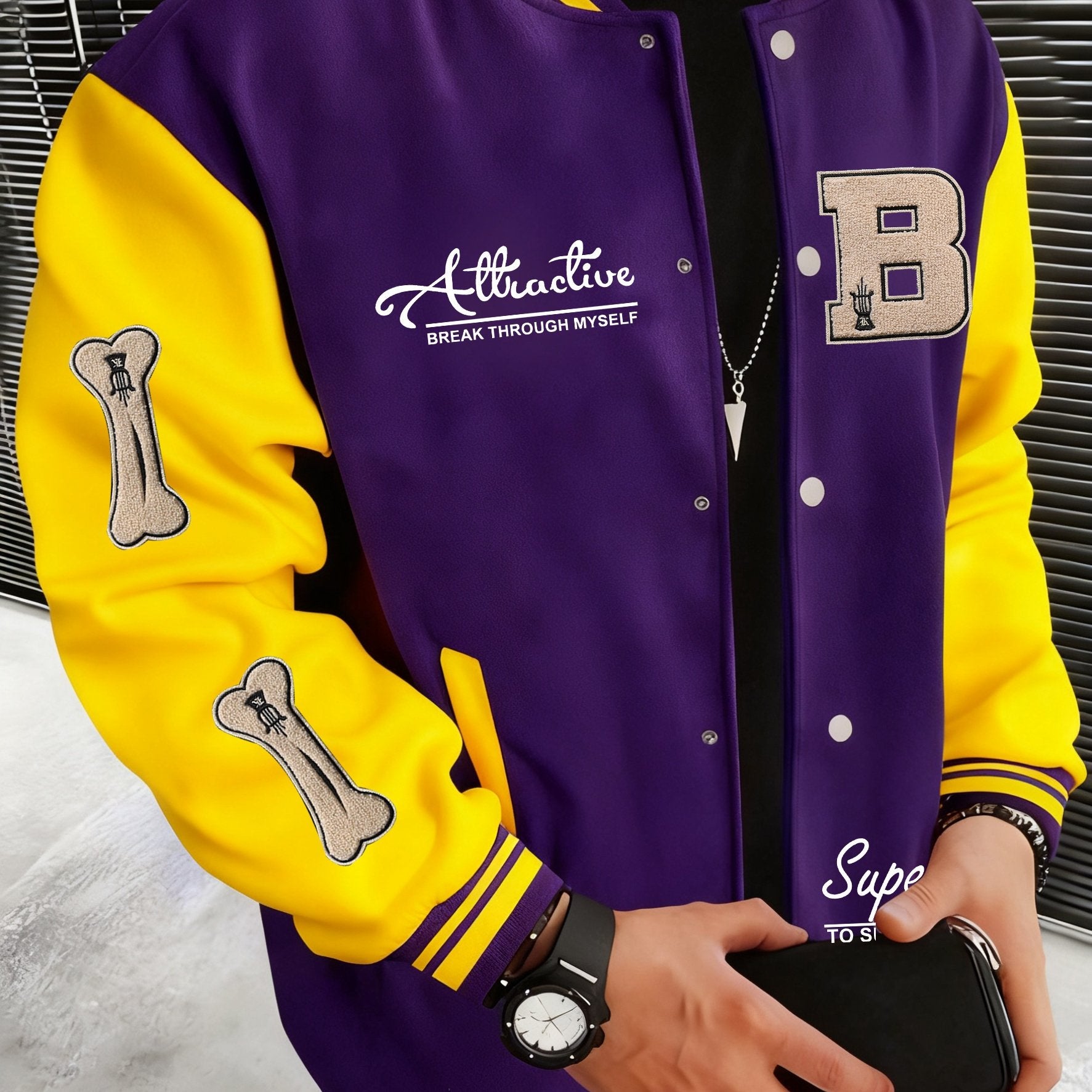 Men's Letter B Casual Street Multi - Pattern Jacket - veyora