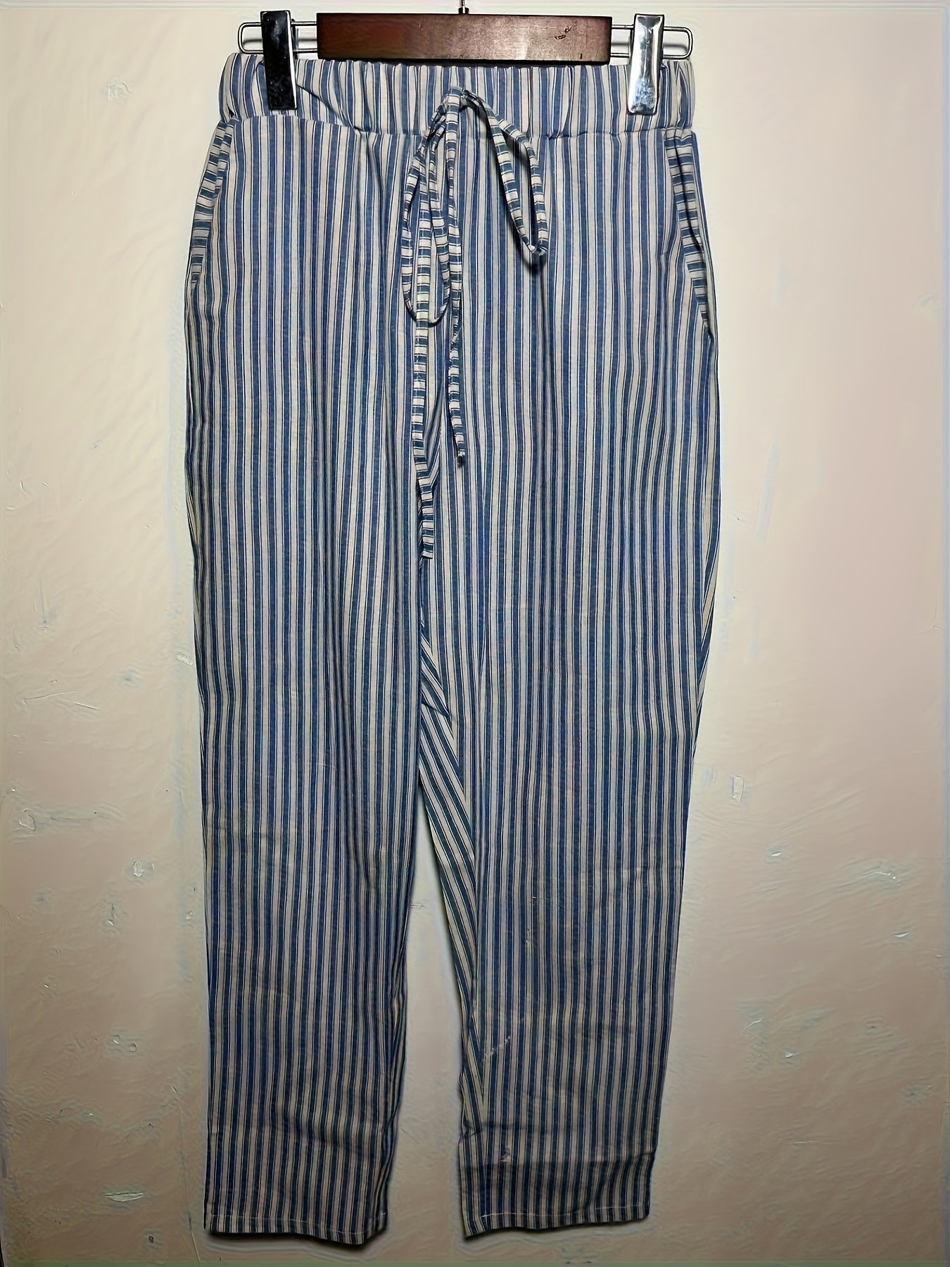 Women's Striped Wide - Leg Casual Pants - High - Waisted, Lightweight Polyester, Machine Washable, All - Season Comfort with Side Stripe Detail - veyora