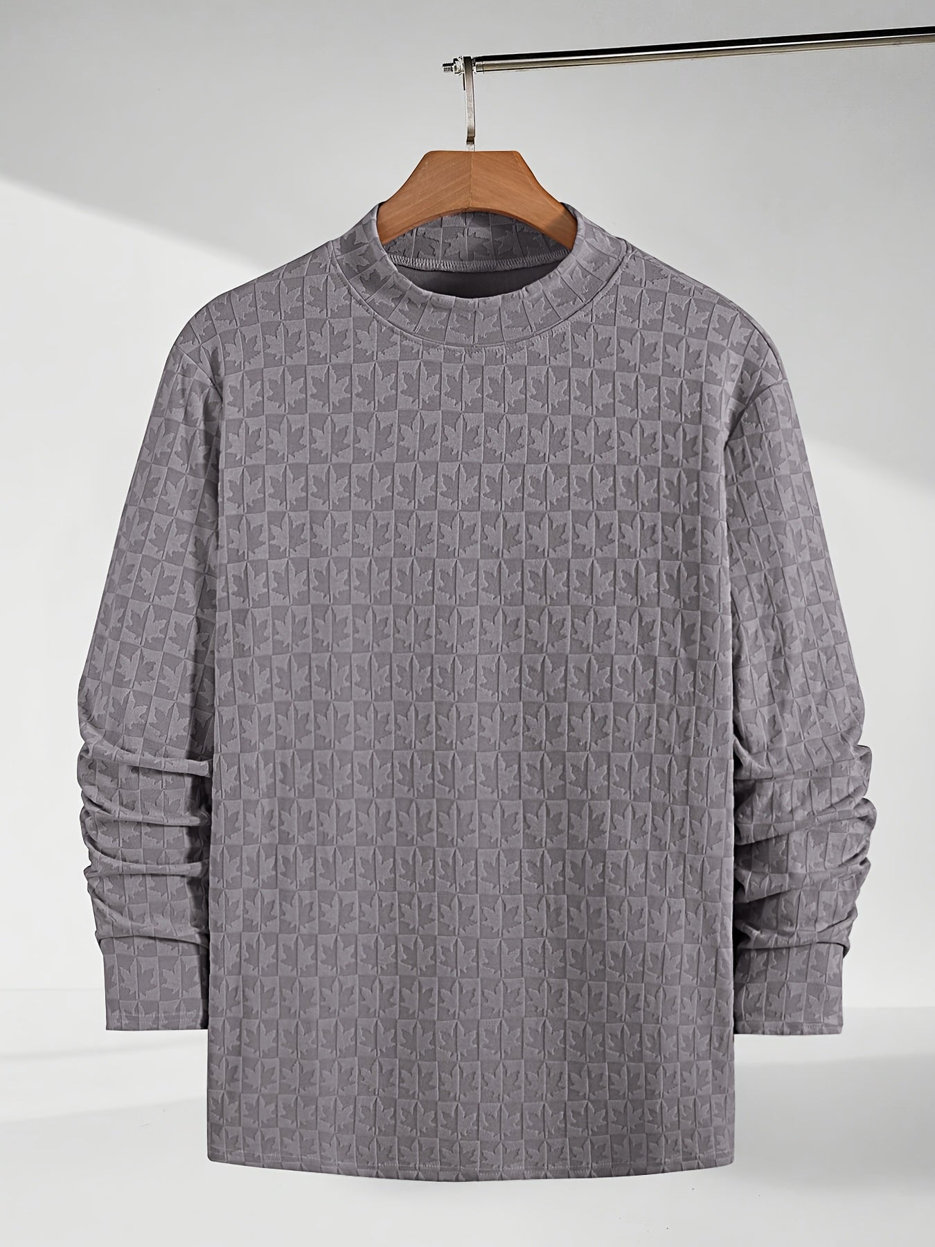 Men'S T-Shirt Long - Sleeved Semi - High Collar Casual Jacquard Base Shirt Outerwear Fashion High - Quality Autumn And Winter Top - veyora