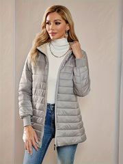 Long Sleeve Fleece Lined Zip Up Coat, Casual Fabric-padded Women's Clothing