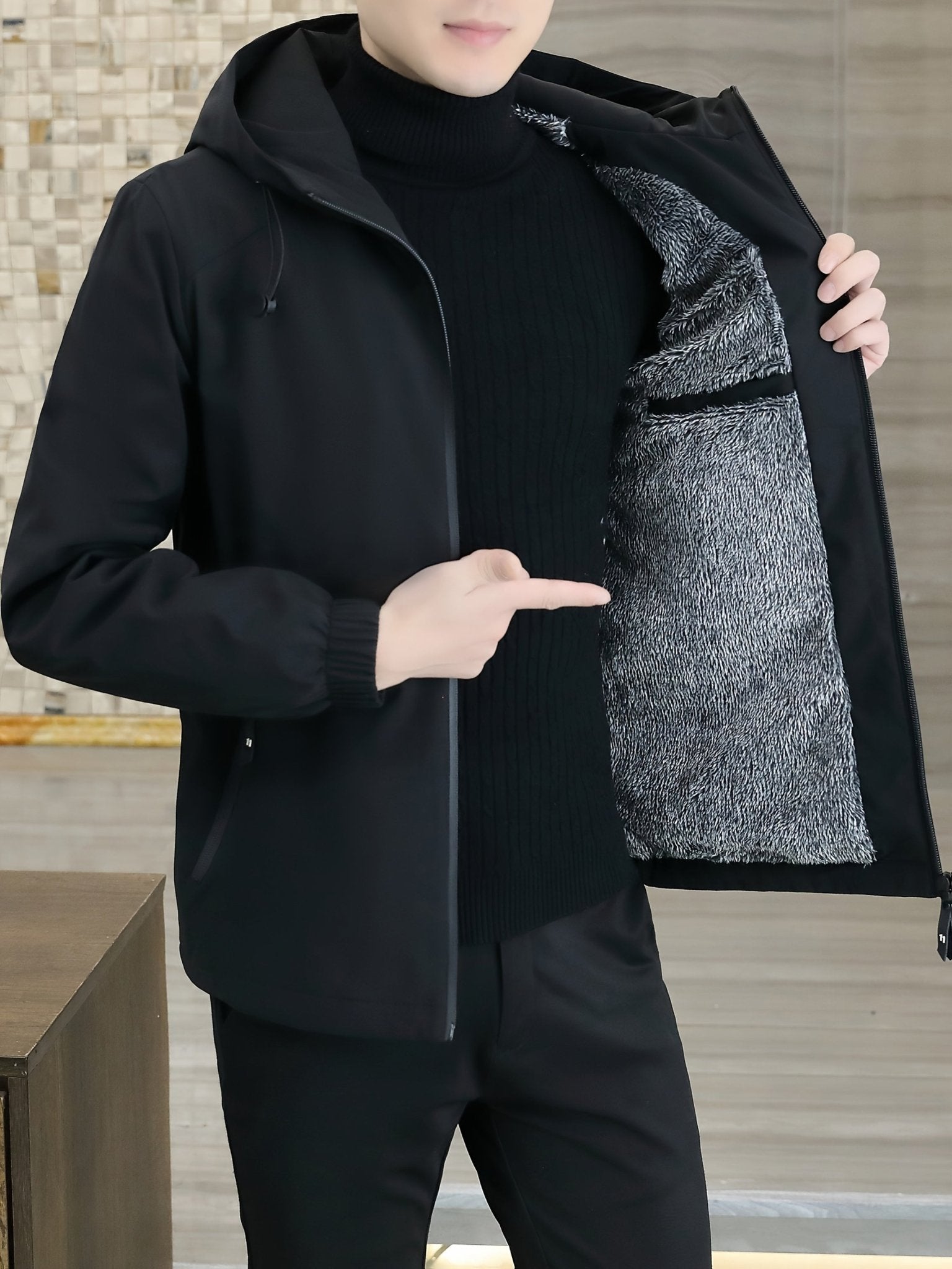 Men'S Heavy - Duty Fleece Jacket - Windproof Zip - Up Coat with Full - Zip Closure, Hooded Winter Coat for Cold Weather, Non - Stretch Fabric for Everyday & Formal Events - veyora
