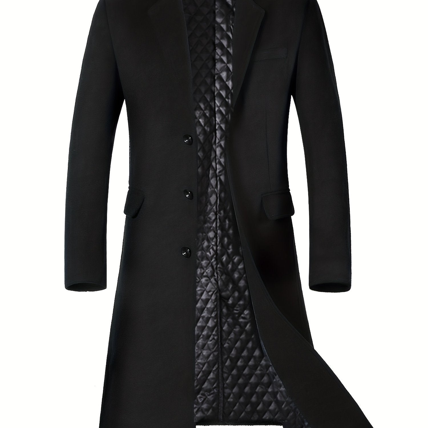 New Autumn/Winter Tweed Overcoat for Men, Long Length, Painted Finish, Warm and Thickened Tweed Outerwear, Men's Casual Wool Blend Jacket Trench Coat - veyora
