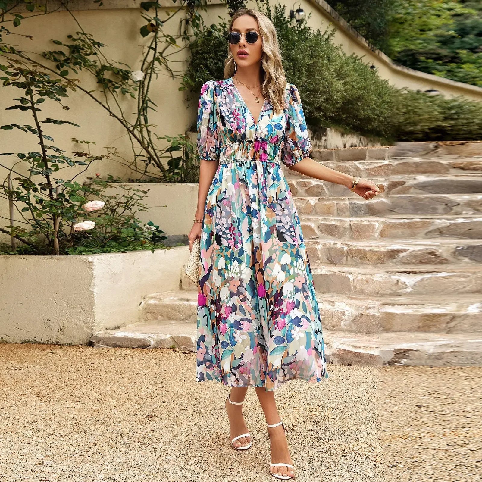 Elegant Floral Summer Dress - veyora