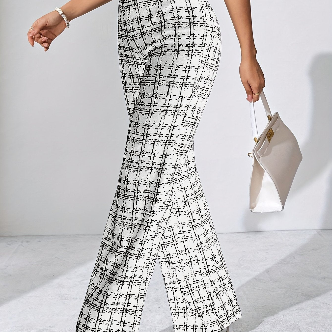 Casual Black Plaid Pattern, Suitable for Various Occasions, Straight - Leg Pants for Spring/Summer/Autumn - veyora