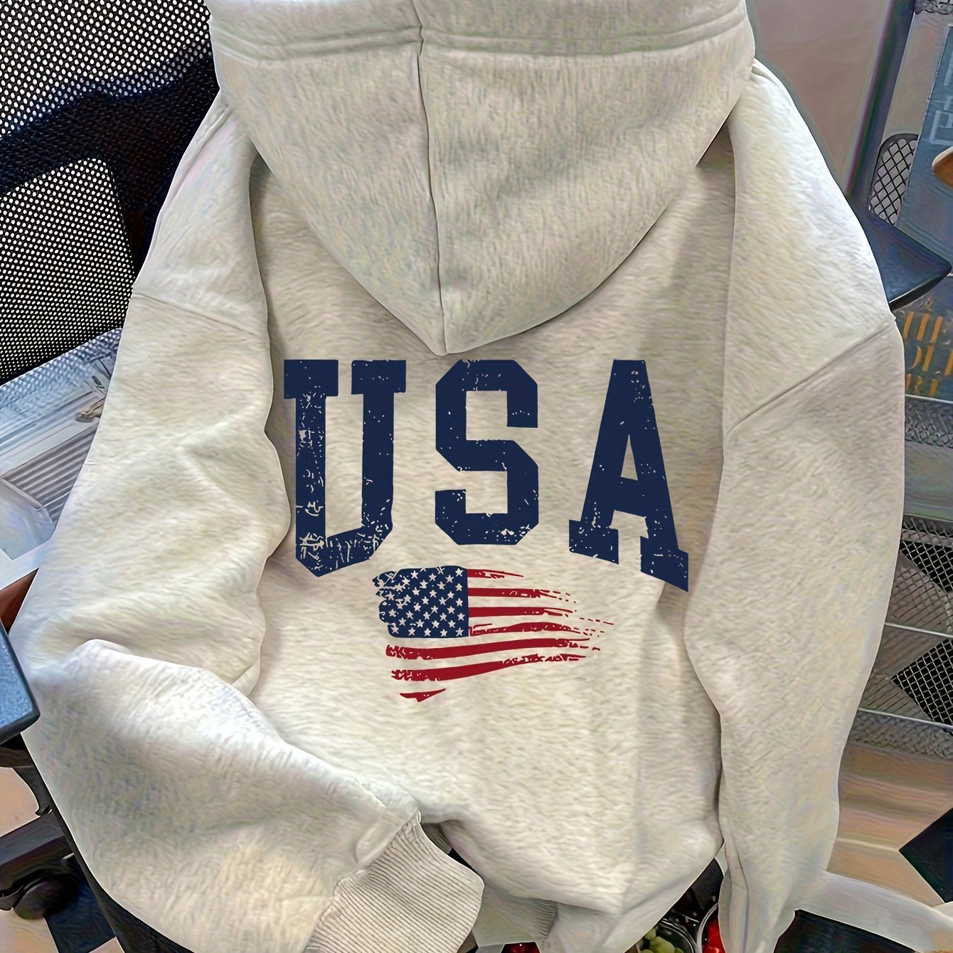 [Kangaroo Pocket Hoodie] Women's Kangaroo Pocket Sweatshirt Hoodie with Letter Print on Back - New Autumn/Winter Sweatshirt Hoodie - veyora