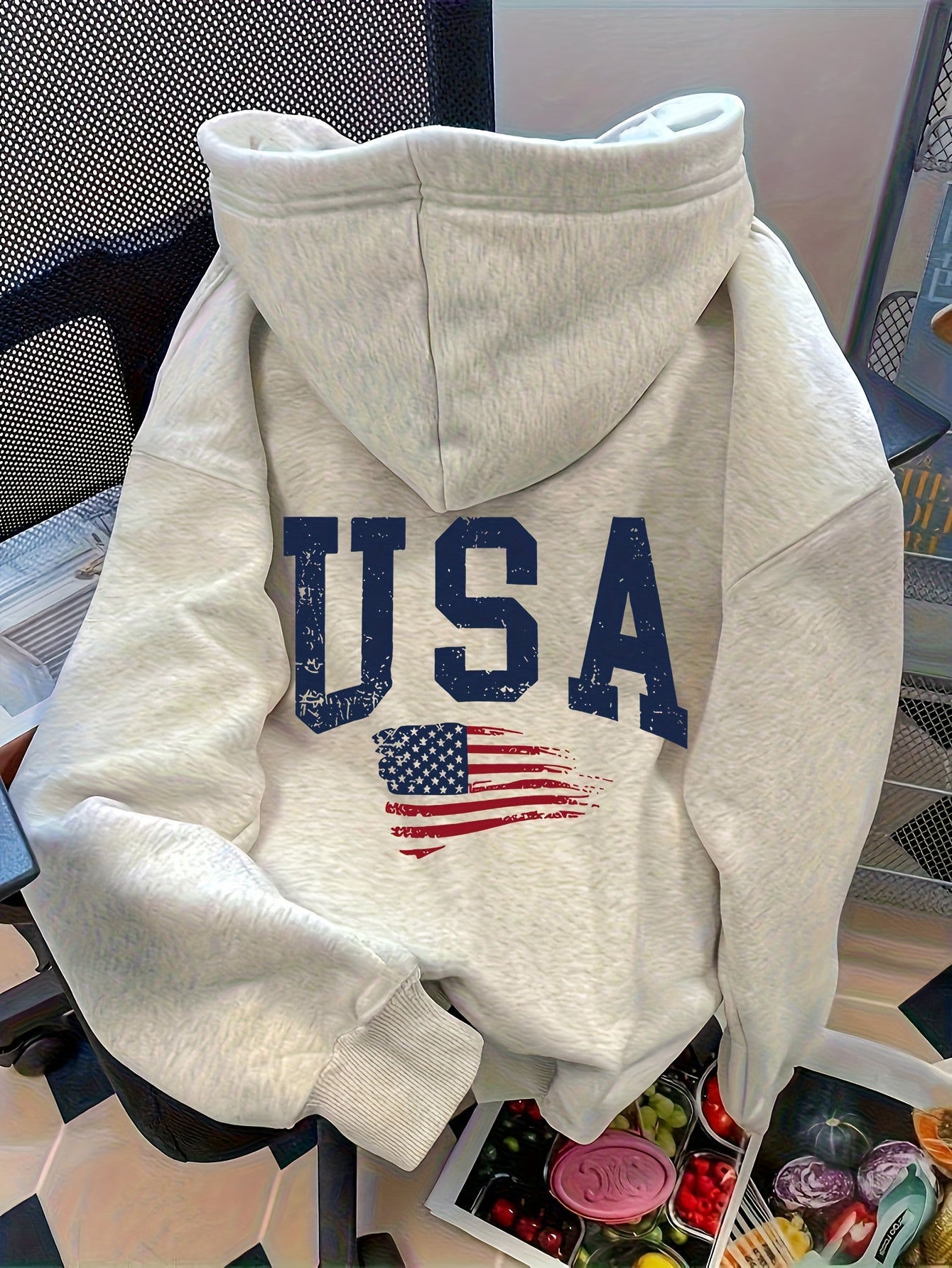 [Kangaroo Pocket Hoodie] Women's Kangaroo Pocket Sweatshirt Hoodie with Letter Print on Back - New Autumn/Winter Sweatshirt Hoodie - veyora