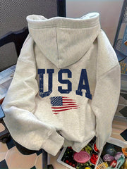 [Kangaroo Pocket Hoodie] Women's Kangaroo Pocket Sweatshirt Hoodie with Letter Print on Back - New Autumn/Winter Sweatshirt Hoodie - veyora