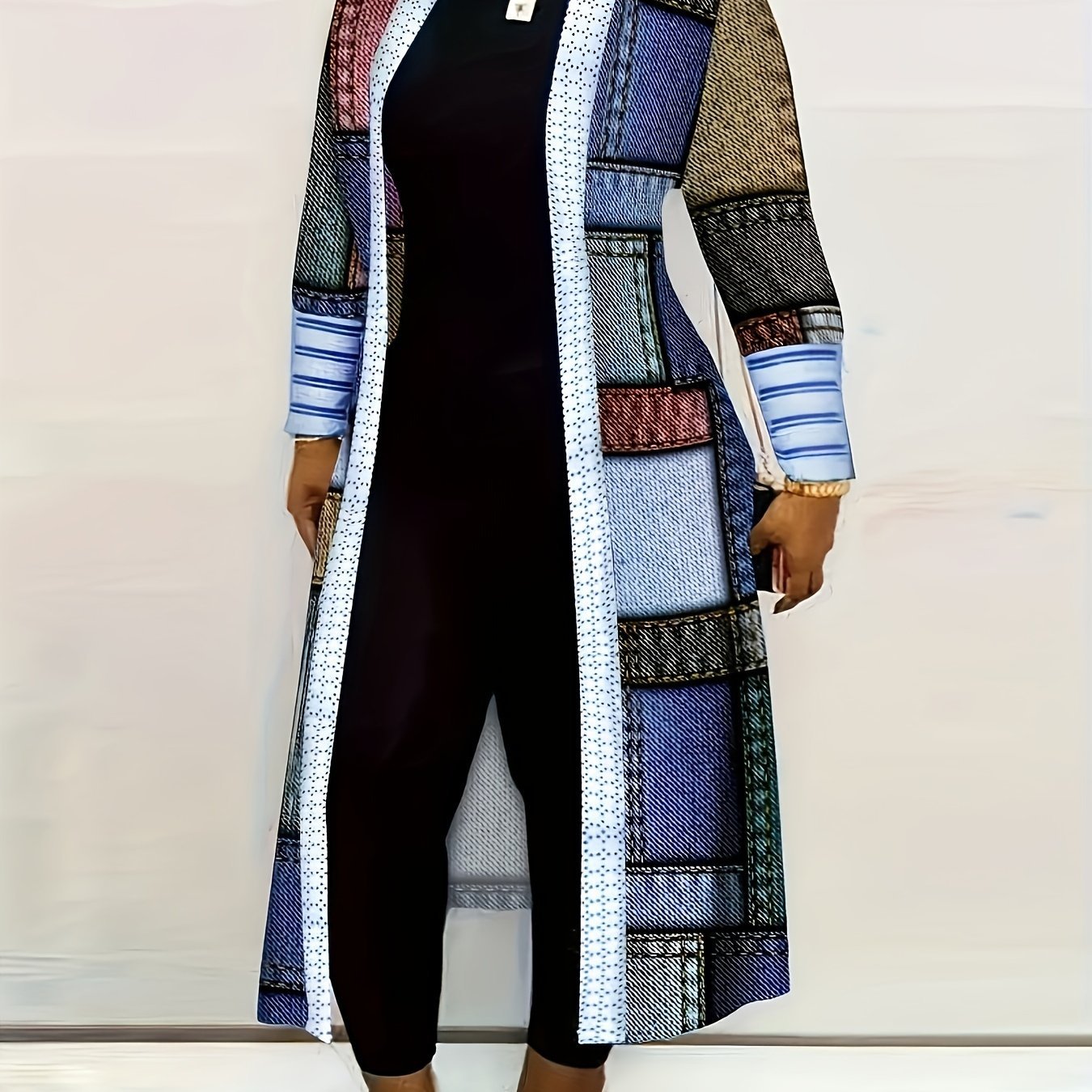 New Fashionable Newell Women's Color Block Patchwork Long Sleeve Open Front Cardigan Casual Jacket Coat in Black - veyora