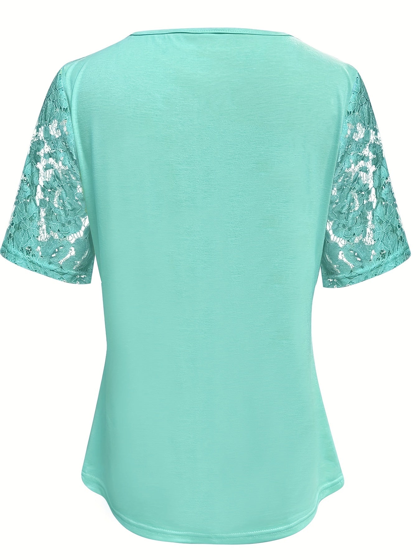 Directional Development Women'S Solid Color Lace Patchwork V - Neck Short Sleeve Summer Casual Fashion New T-Shirt - veyora