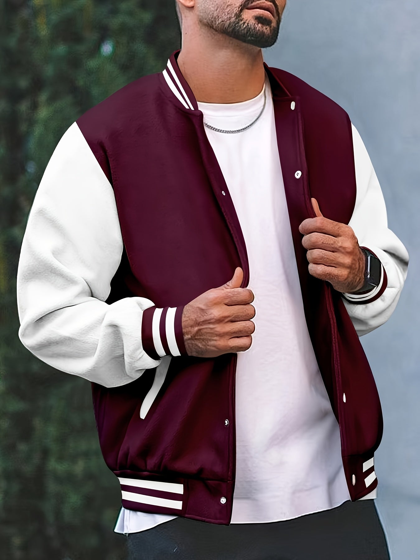Men's Casual School Team Jacket, Spring and Autumn Fashion Button Baseball Collar Jacket - veyora