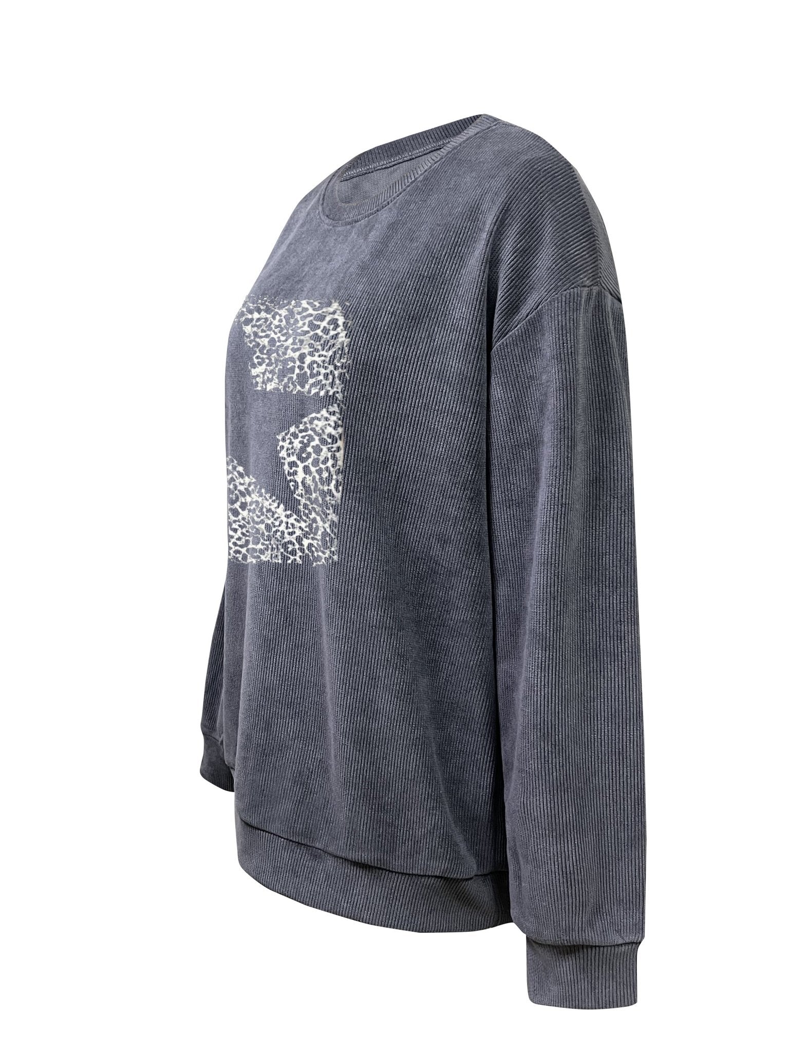 Gray Long - Sleeve Round - Neck Printed Sweatshirt - veyora