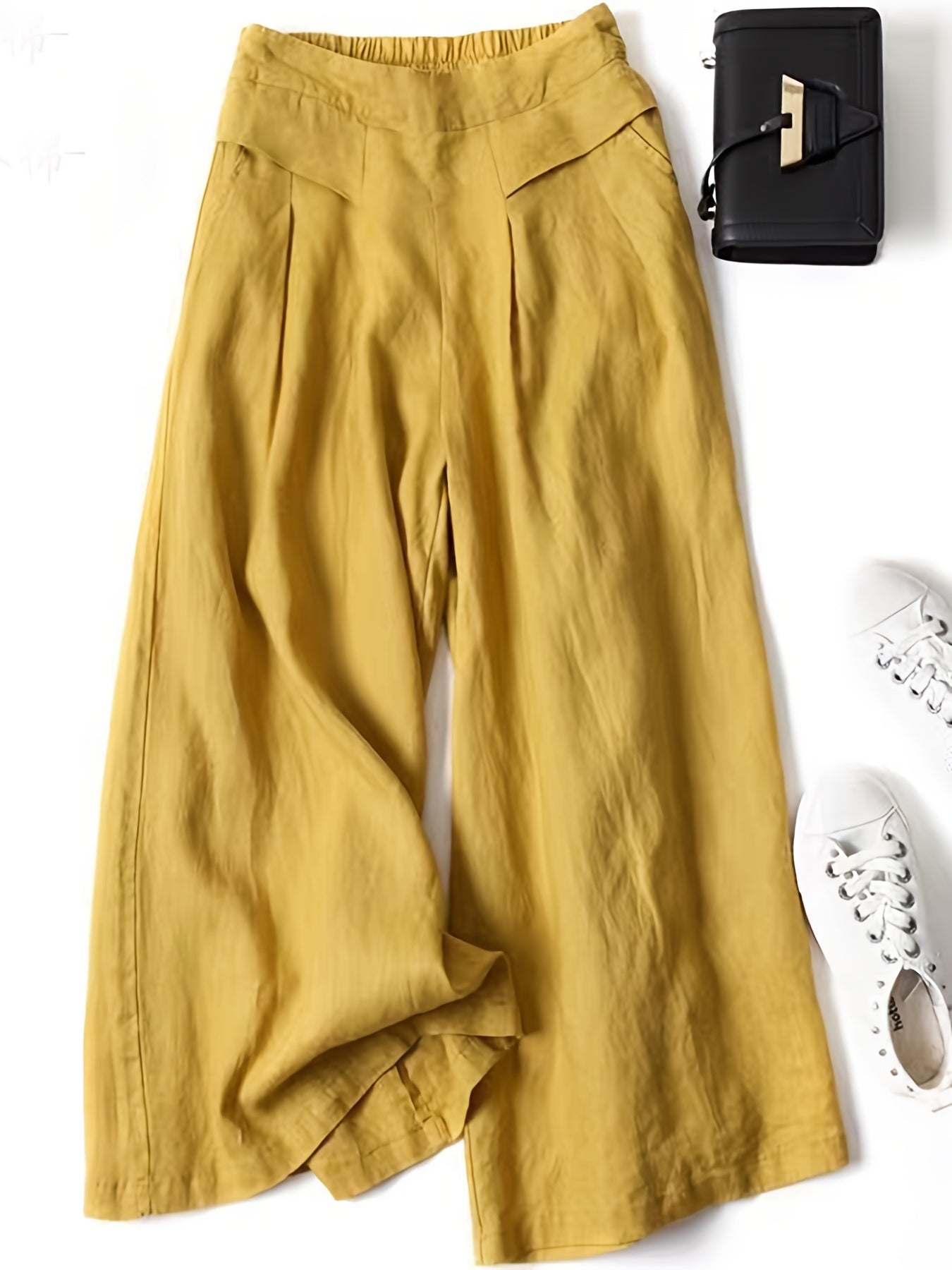 Linen Wide - Leg Ankle Pants, Breathable Thin Loose Linen Skirt Pants, Ethnic Style Vintage Trousers - veyora