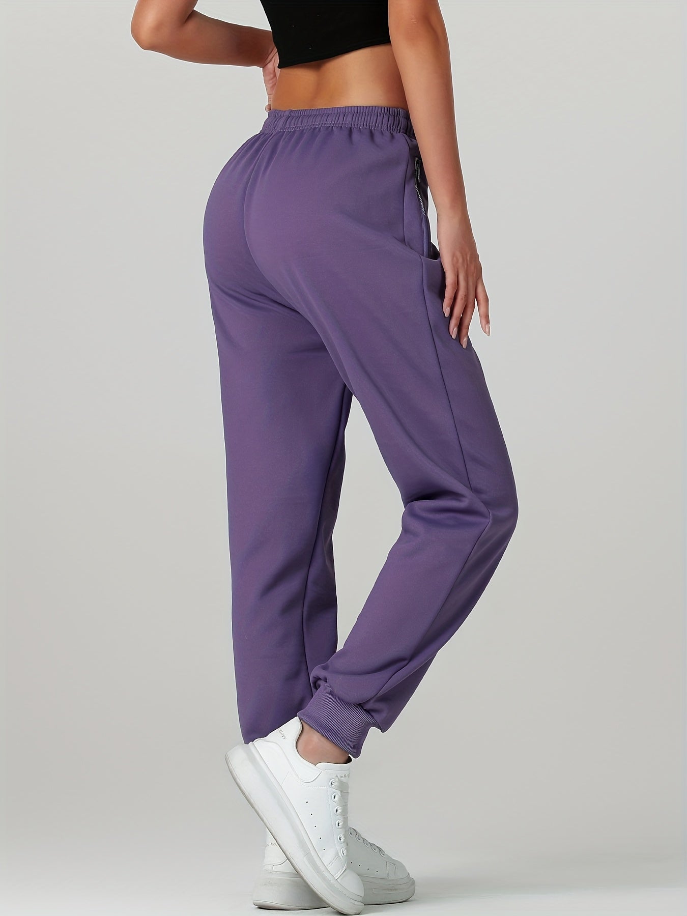 1pc of Autumn/winter Women's Long Pants, - lined Warm Casual Sweatpants for Women, Featuring an Elastic Drawstring Waist, Angled High Quality Zippered Pockets, and Windproof Thermal Cuffed Pants, Suitable for Daily Winter Wear at Home - veyora
