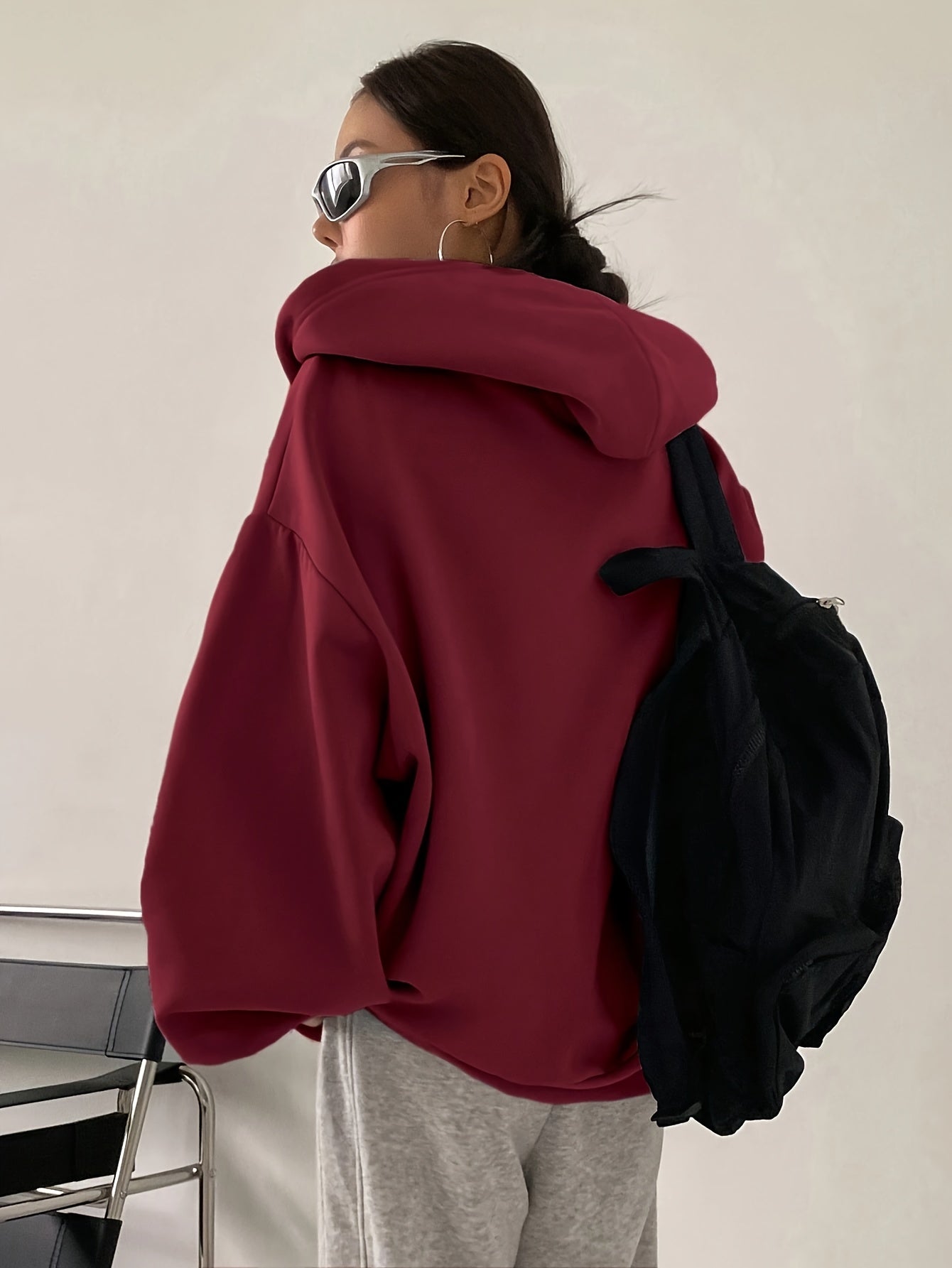Women's Loose Zip - Up Sweatshirt Jacket, Spring/Autumn/Winter 2025 New Style, European and American Hooded Slim - Fit Cardigan Top - veyora