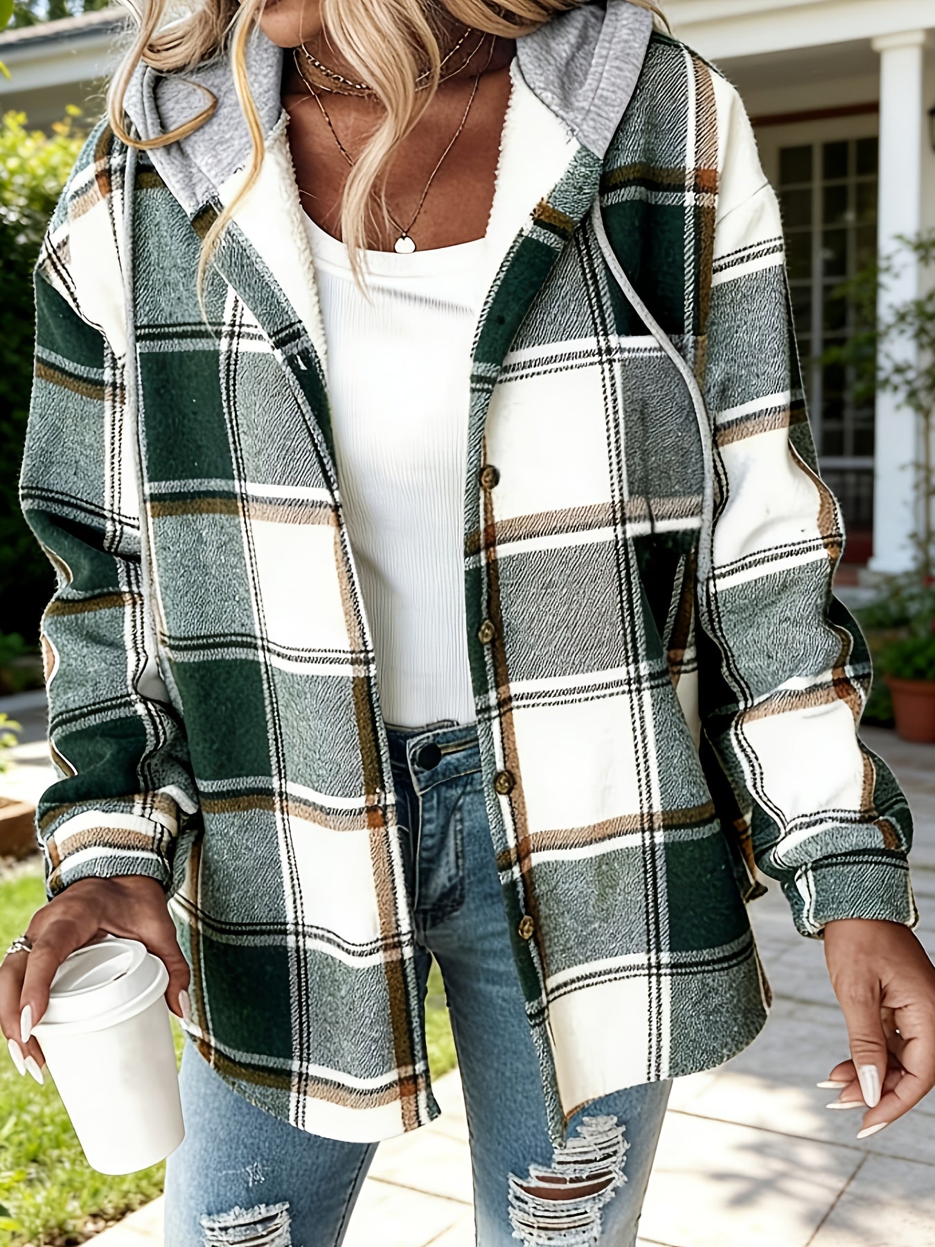 Autumn/Winter European and American Fashion Thickened Outer Wear Hooded Plaid Sports Jacket - veyora