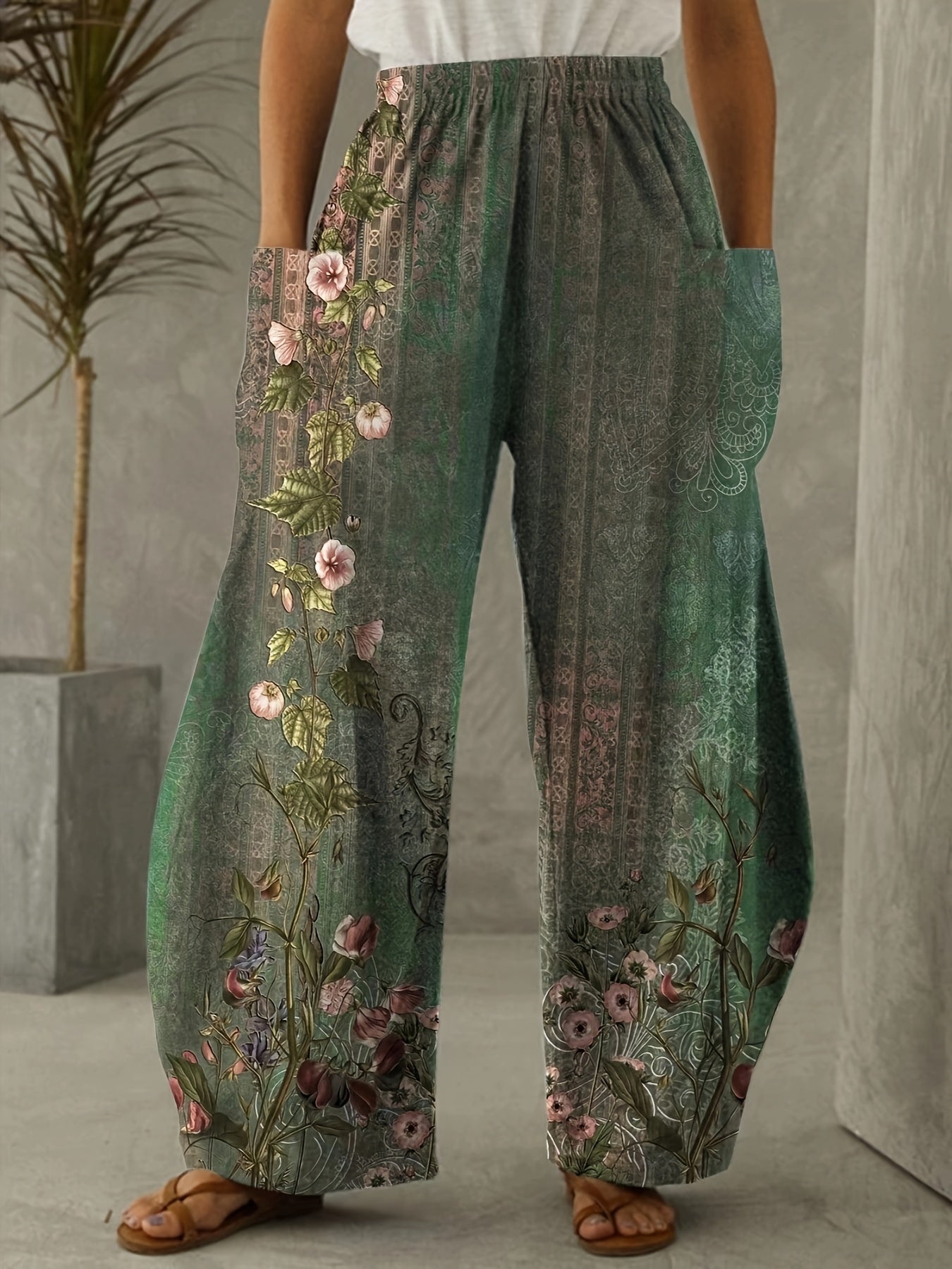 Printed Wide - Leg Pants, Spring/Summer Casual Loose Trousers, Women's Clothing - veyora