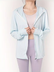 Women's Sports Sun Protection Suit with Hood, Breathable and Cool Long Sleeve Jacket, UV Protection and Sun Protection Fitness Suit