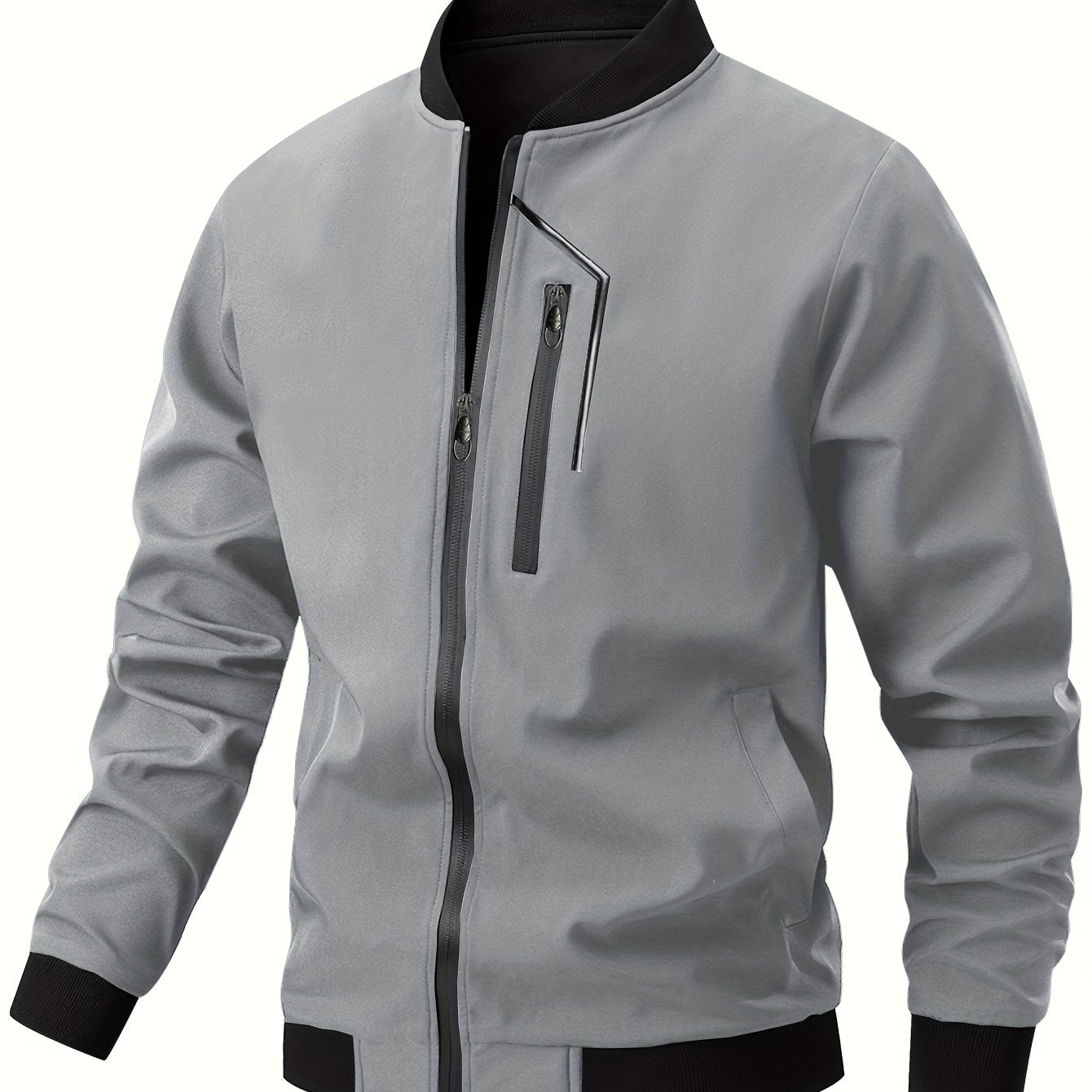 Men'S Casual Bomber Jacket | Spring - Autumn, Non - Stretch, Baseball Collar, Multiple Pockets, Zipper Closure - veyora