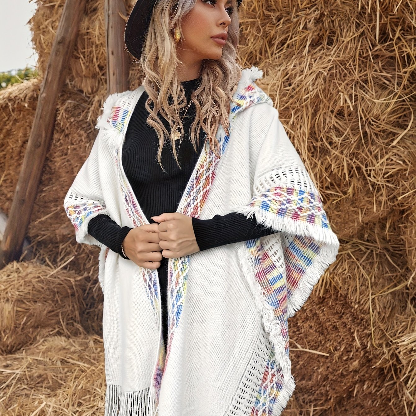 Elegant Fabric Comfortable High - Elastic Soft Hooded Yellow Fringe Cape for Chinese New Year - veyora